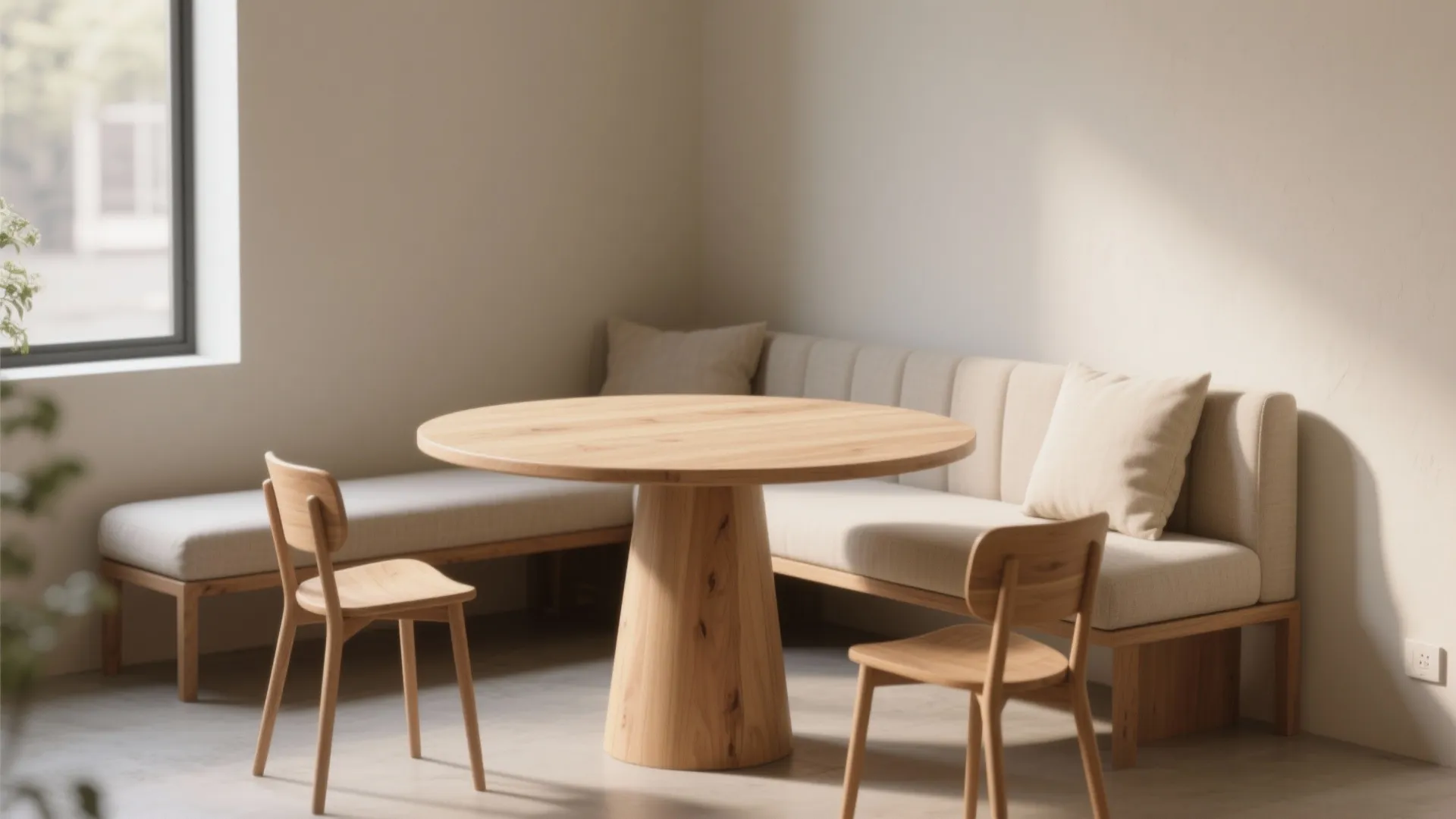 2. Light wood table with mixed seating