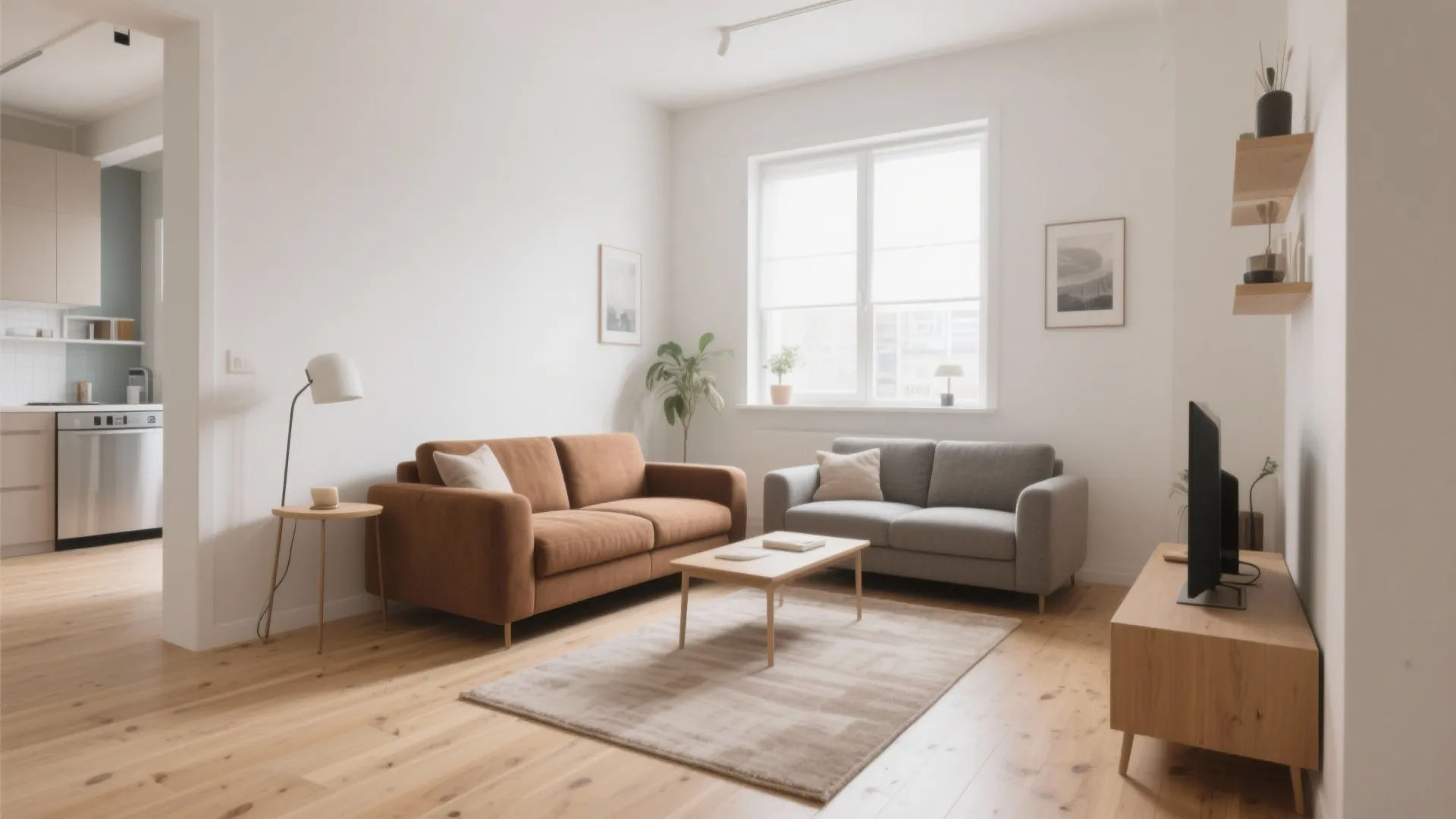 2. Light Wood Floors with Taupe Rug