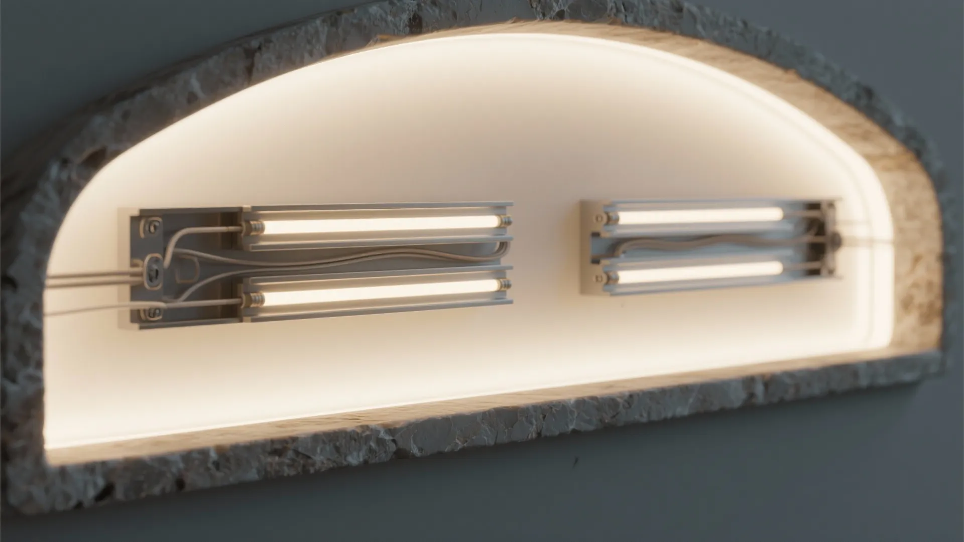 Backlit stone or glass arch for a temple-like glow