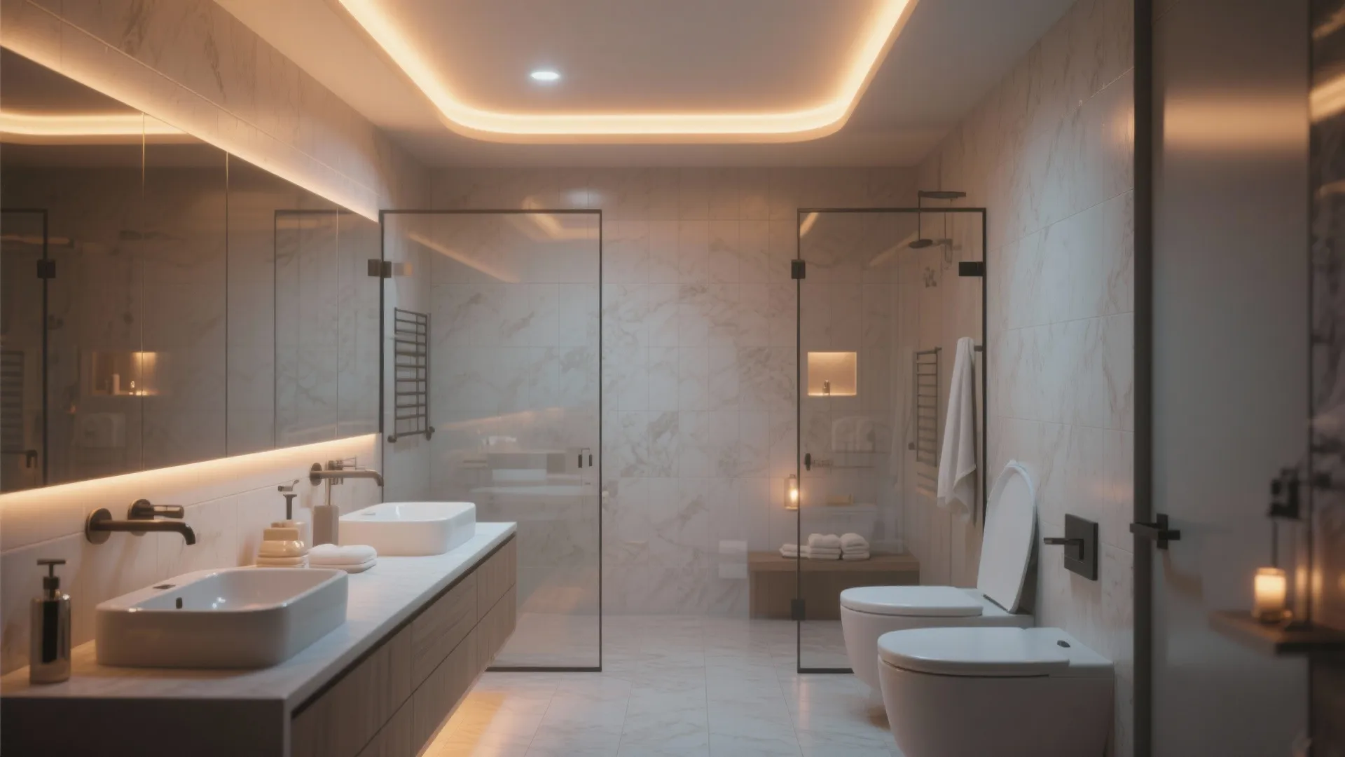 Bathroom with LED lit coving and spa vibes
