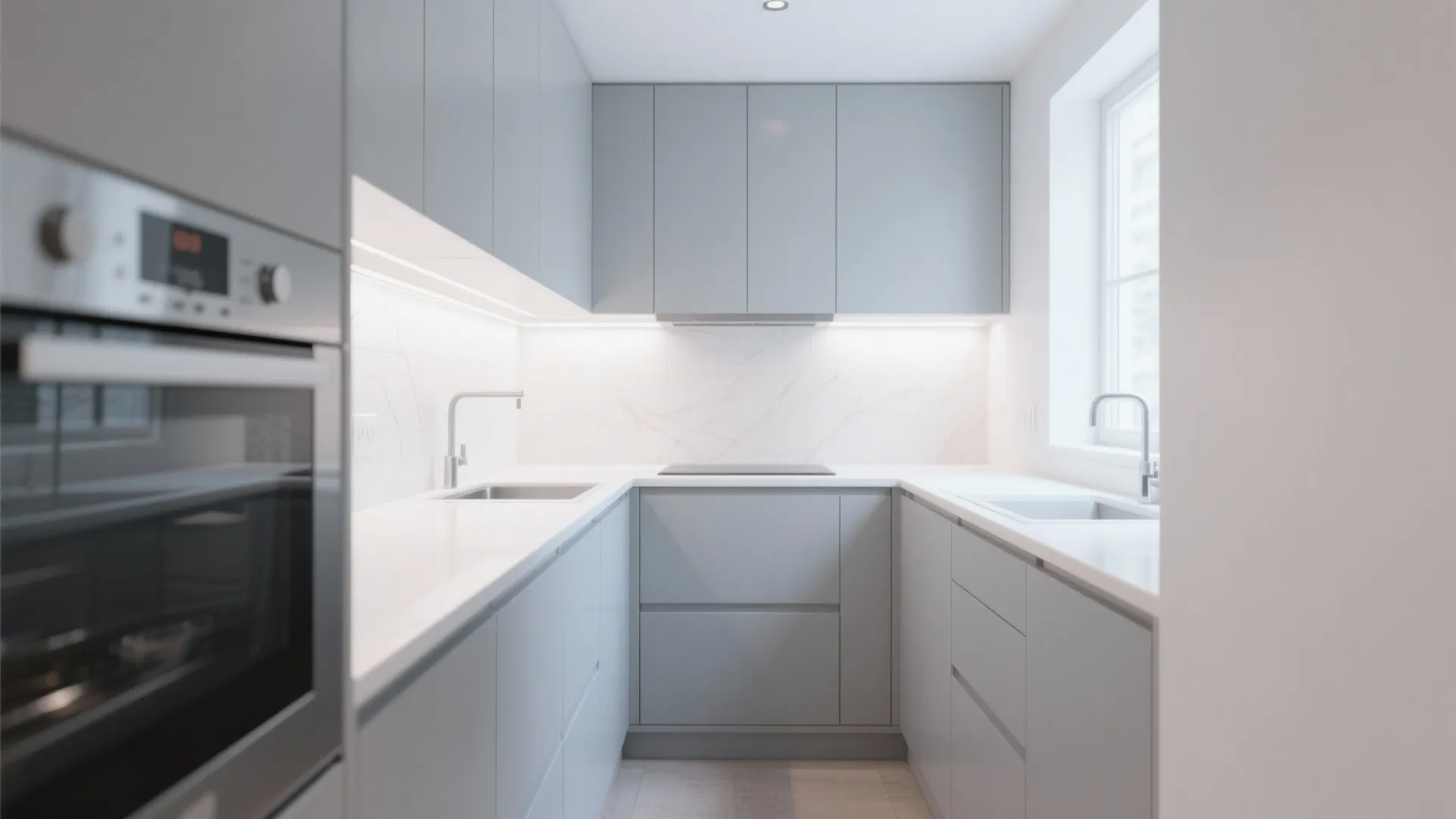 2. Light Grey with White Countertops