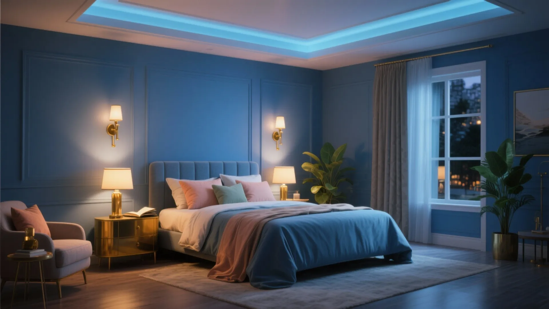5. Pick accent colors and lighting to lift blue tones