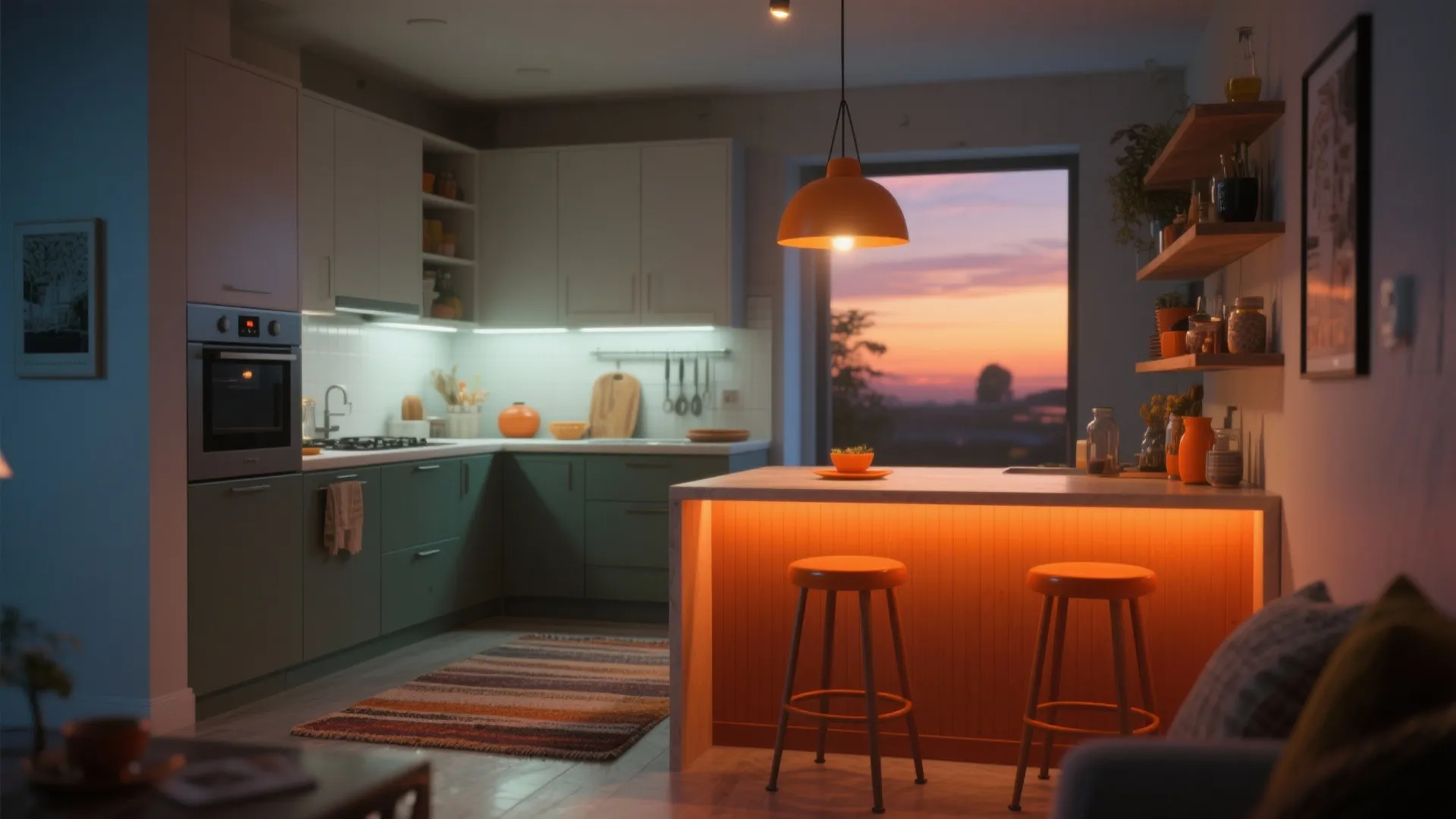 4. Accent Lighting and Orange Accessories