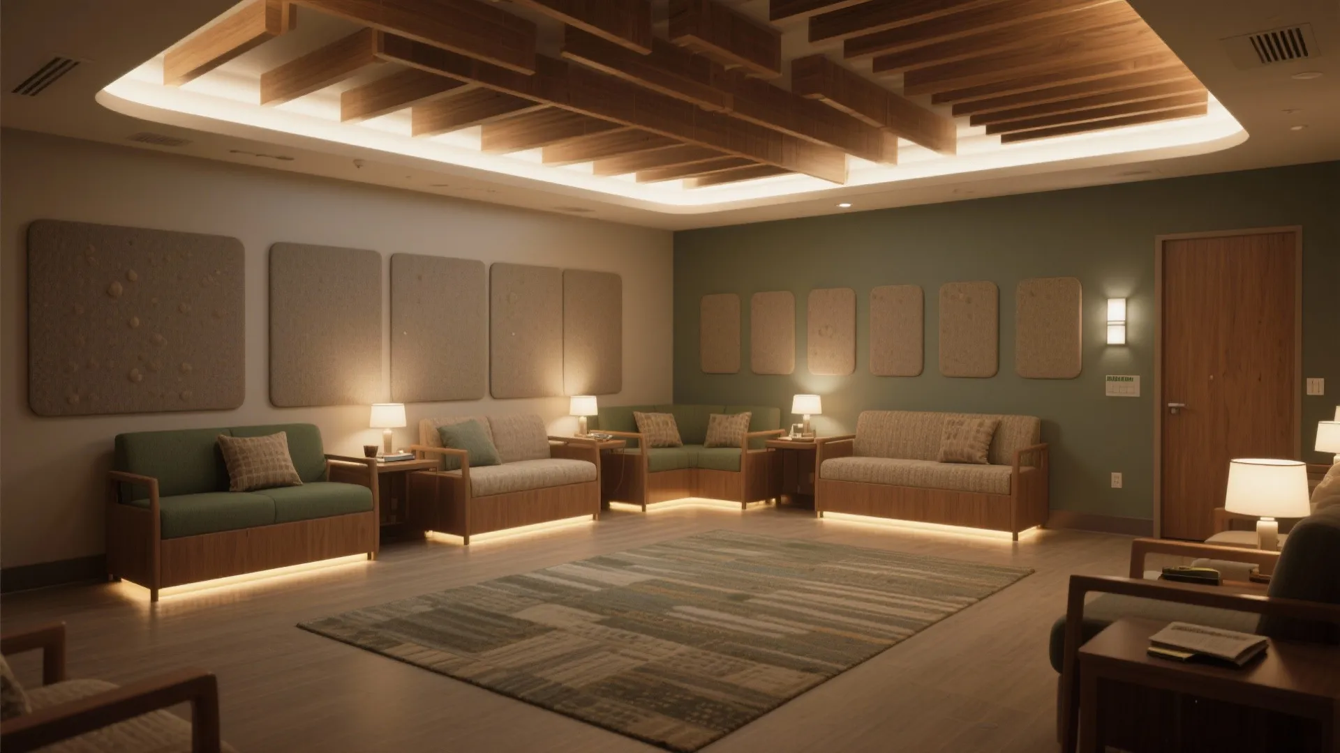 Sensory-friendly lighting and calm acoustics