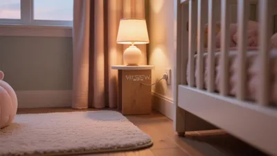 Soft Pink Nursery Bedroom with Warm Ambient Lighting