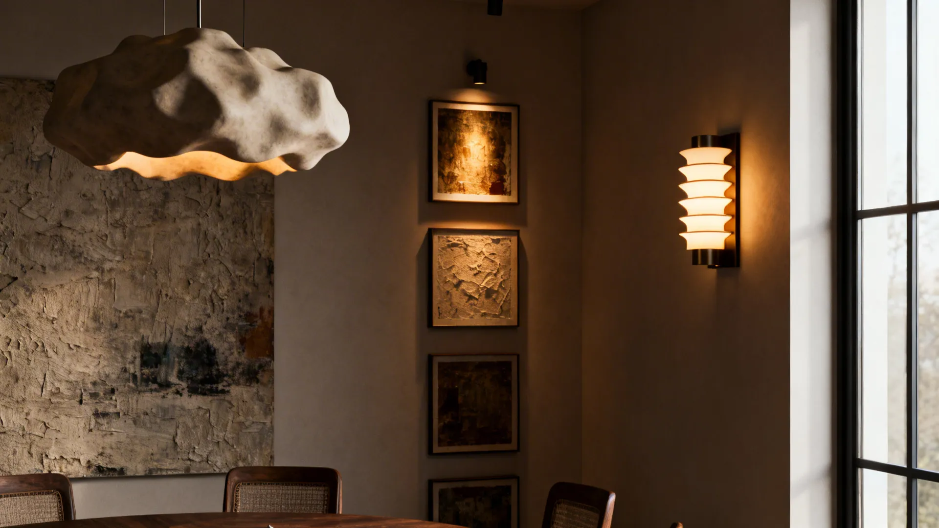 4. Statement Lighting and Artwork Nook