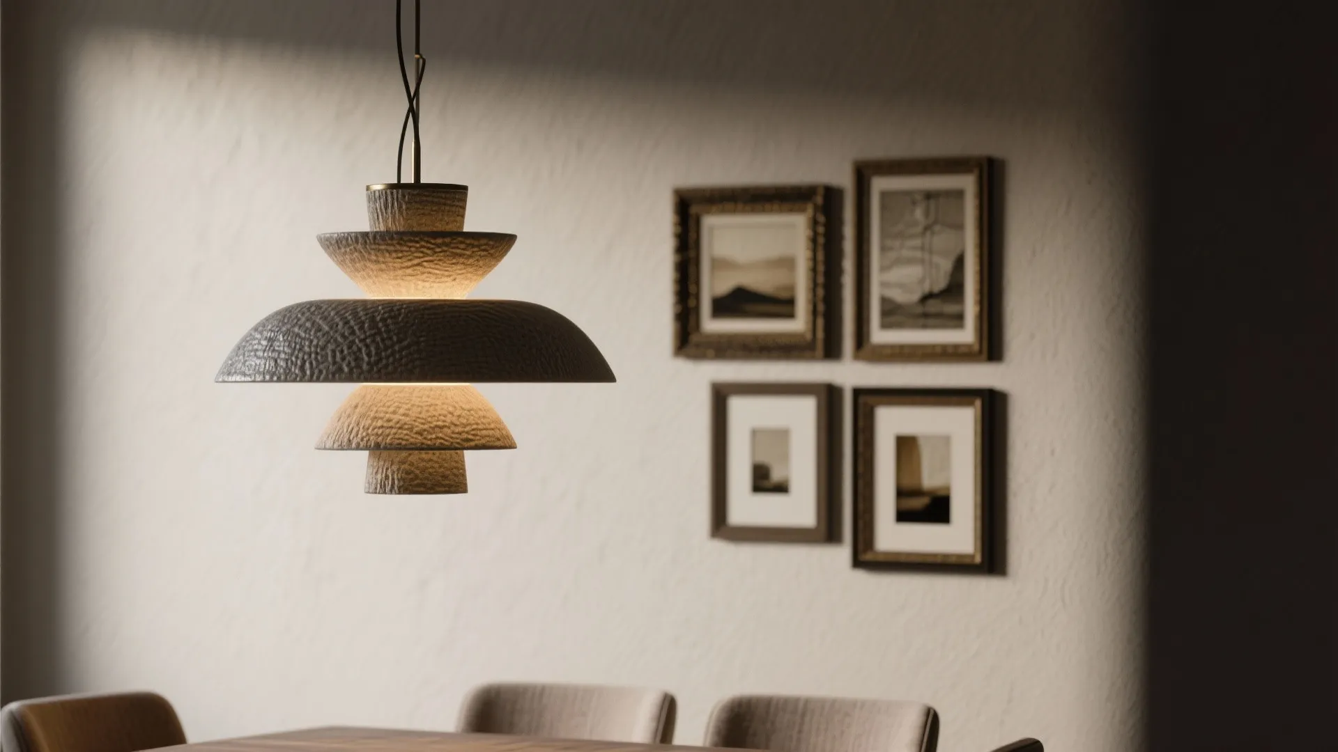 3. Statement lighting and art vignette