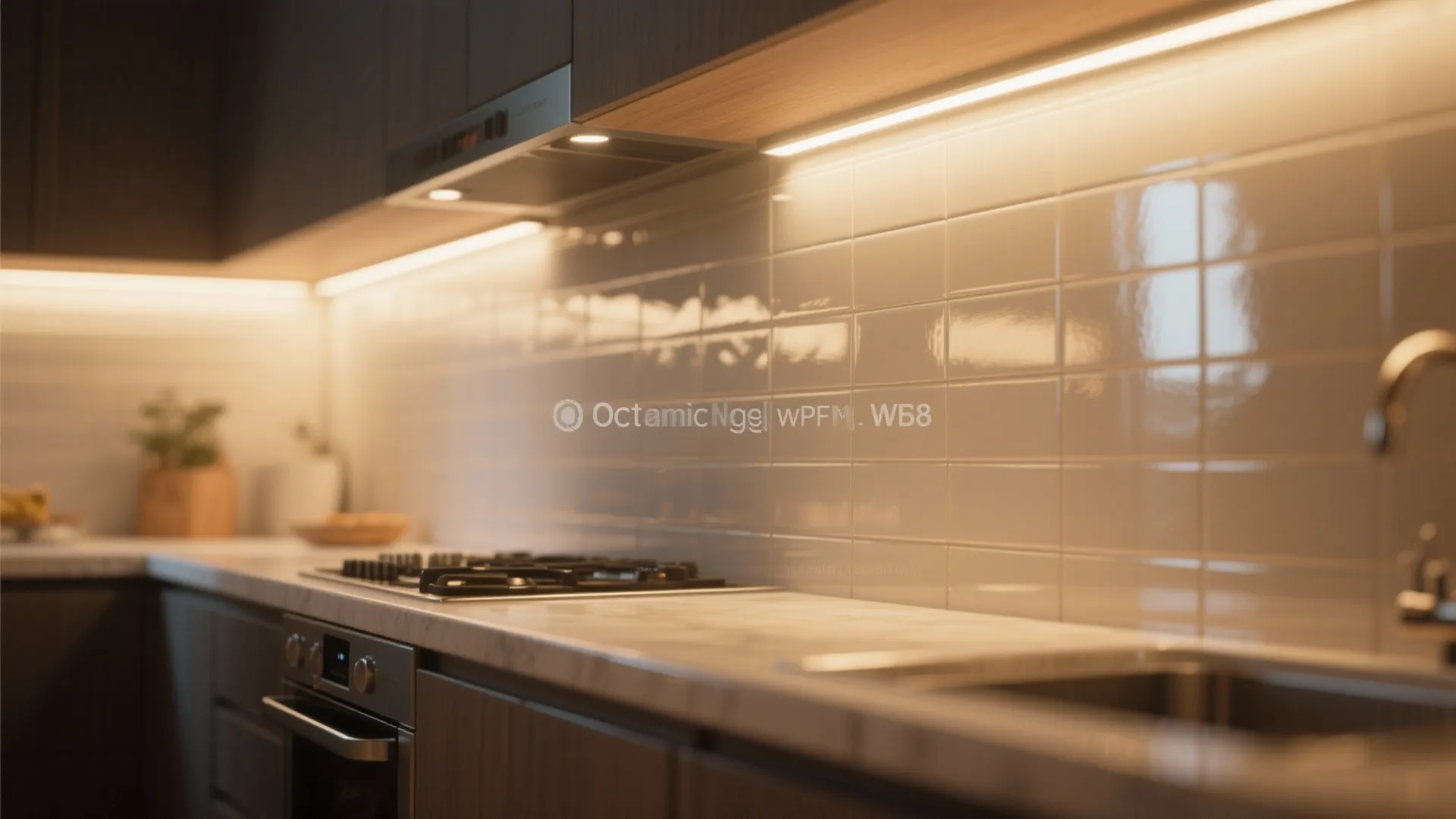 5. Lighting layers and reflective backsplashes