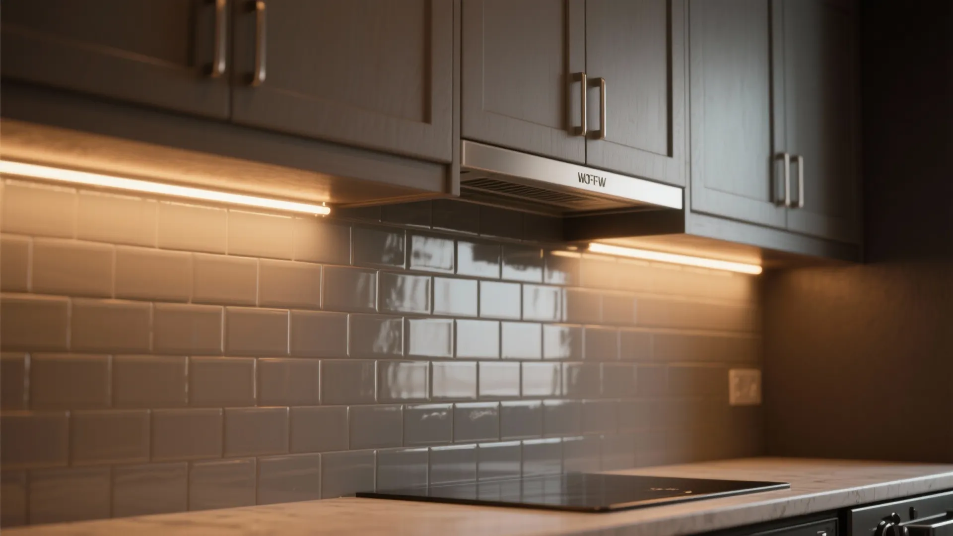 5. Integrated Lighting and Reflective Backsplash