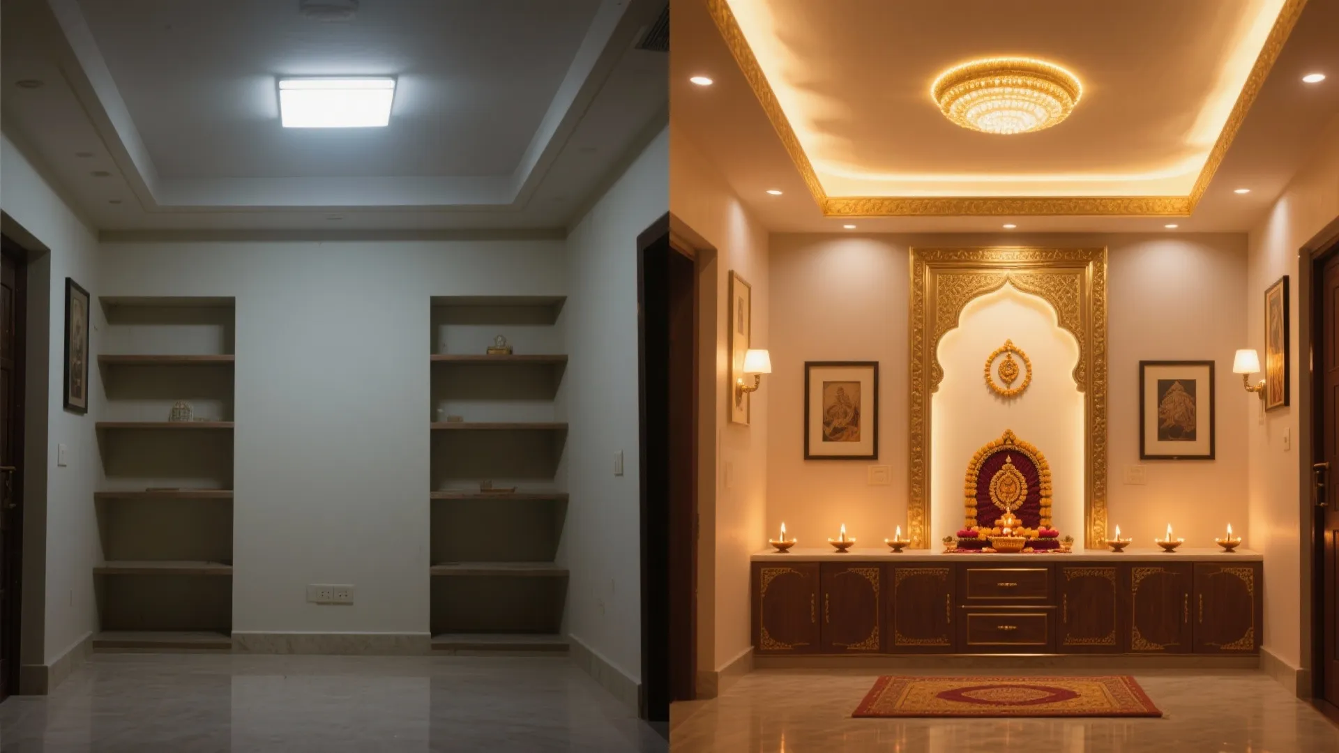 Gold-Toned Metal Accents and Soft Layered Lighting