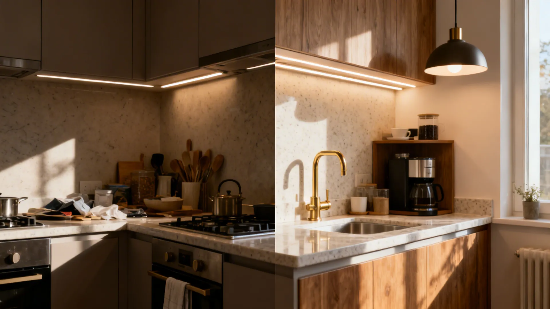 5) Warm lighting layers and reflective accents