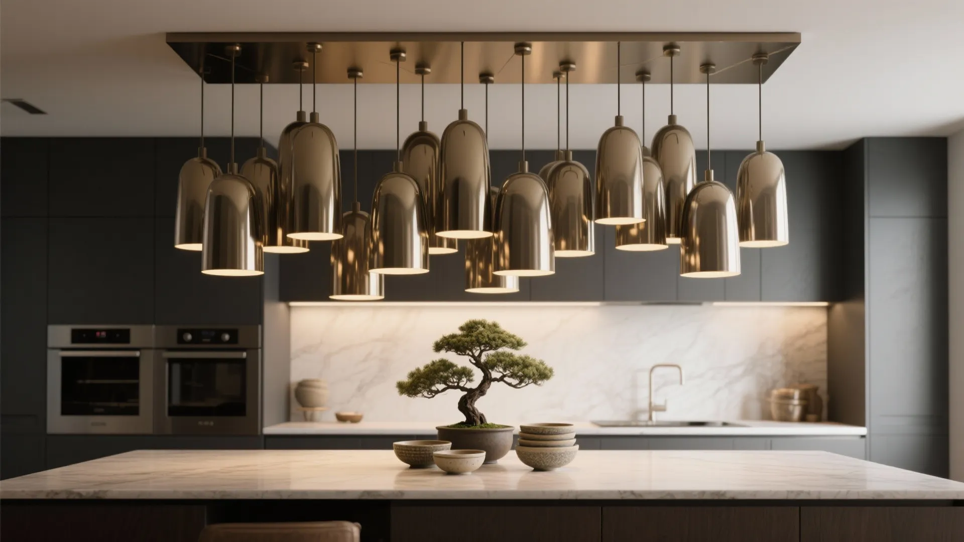 4. Statement Lighting with a Small Under-Canopy Centerpiece