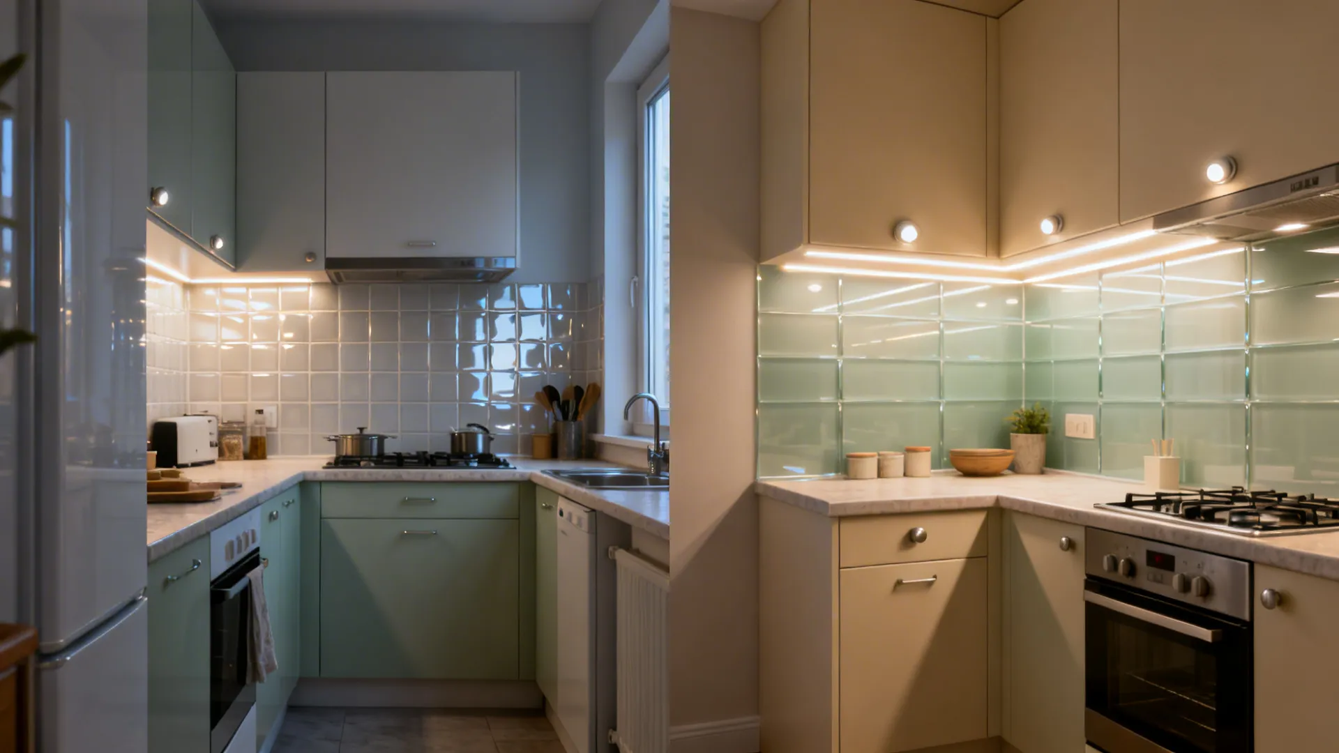 4) Color and Light: Warm Neutrals, Reflective Backsplashes, Layered LEDs