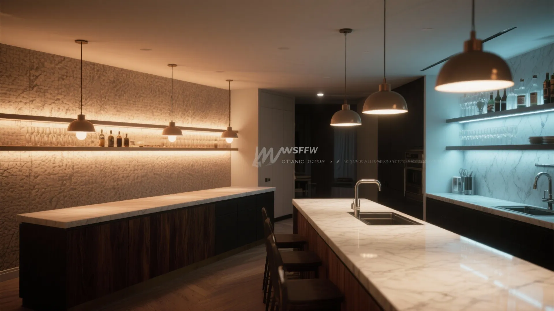 4. Lighting and material contrast to define zones