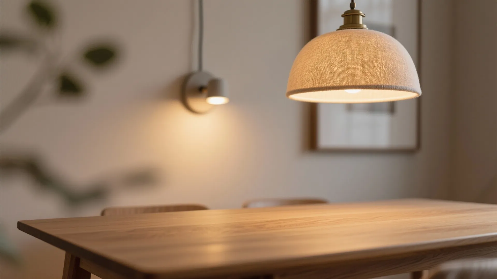 Layered lighting: pendant + dimmable wall lights