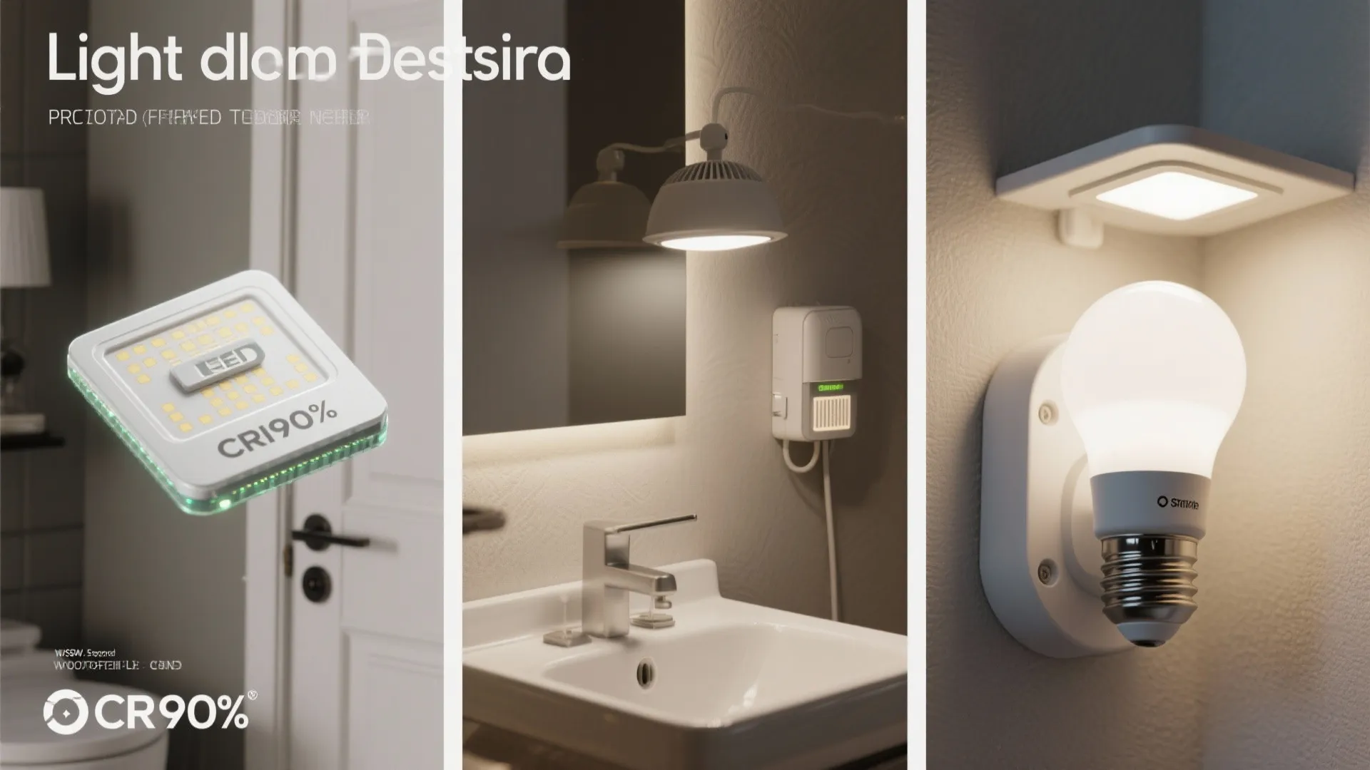Collage of CRI90 LED chip, motion sensor, vapor-proof fixture and smart bulb for laundry lighting FAQ