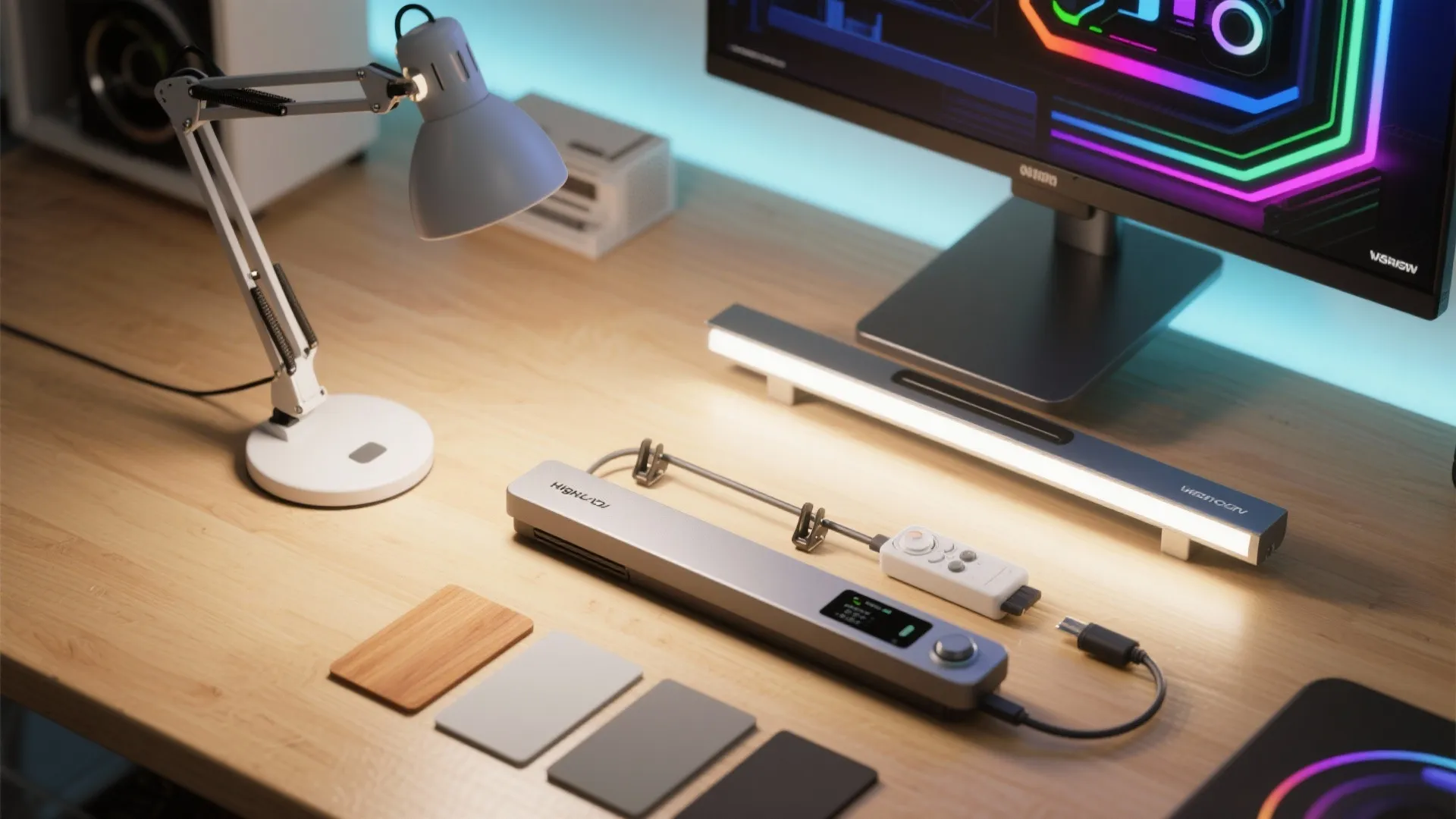 Lighting layers that switch from study focus to gaming drama