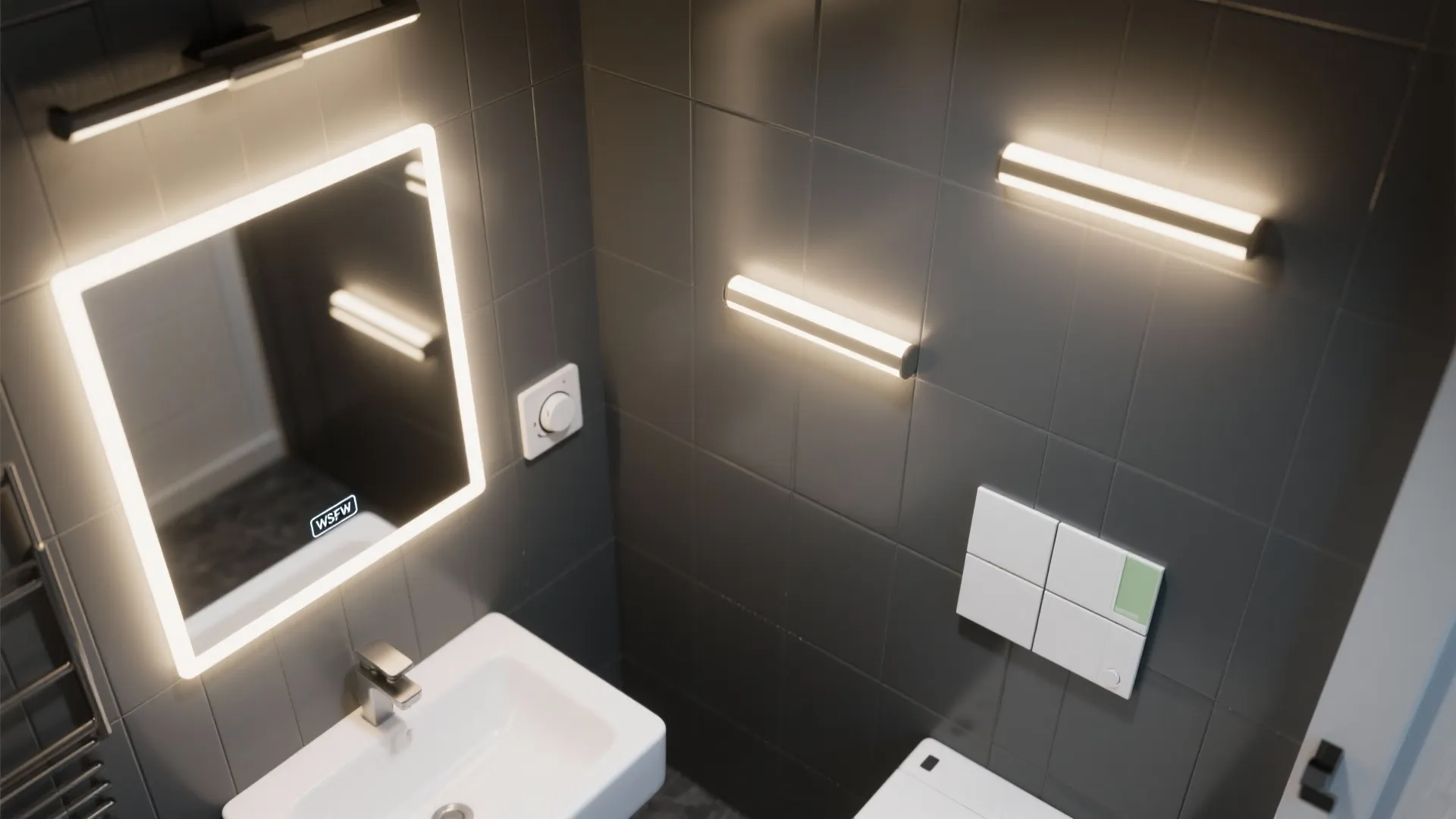 Texture & Light: Slate-Look Tile, White Grout, Layered Lighting