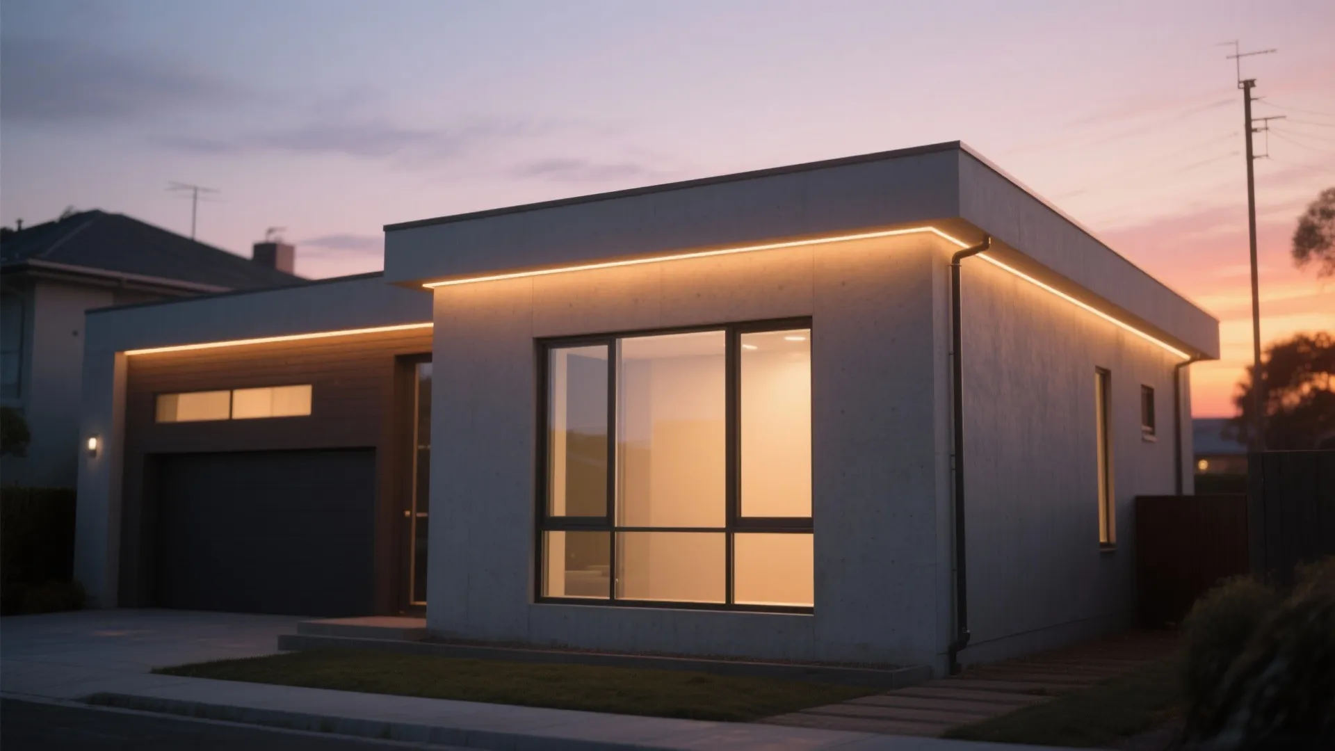 Integrated lighting and glass accent parapet