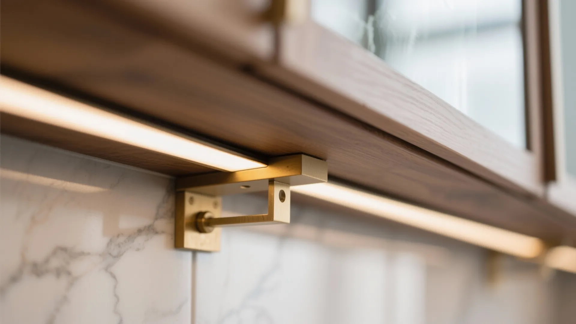 Close-up of under-shelf LED wash and downlight on a reflective altar backsplash.