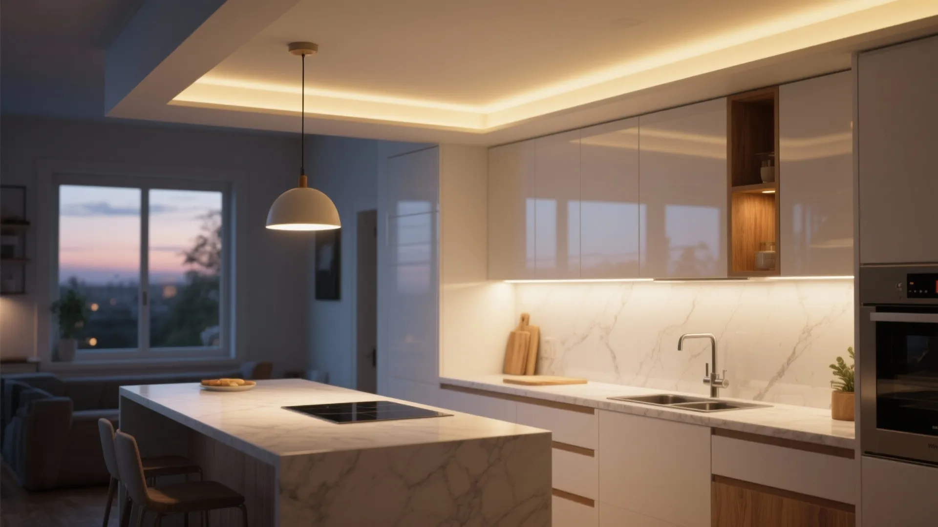 Layered lighting for bright, shadow-free counters