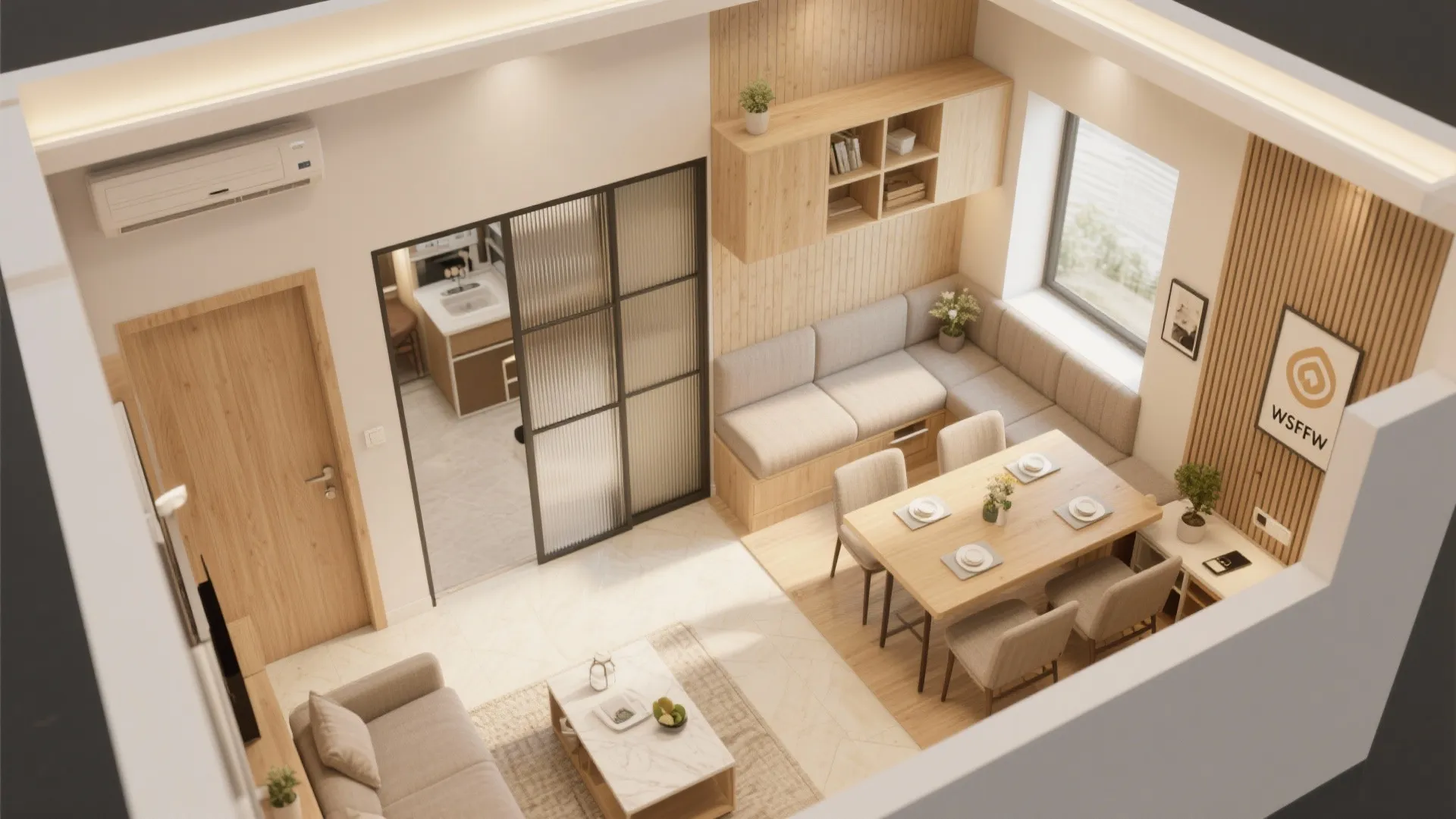 5) Multi-functional zones for living, dining, and work