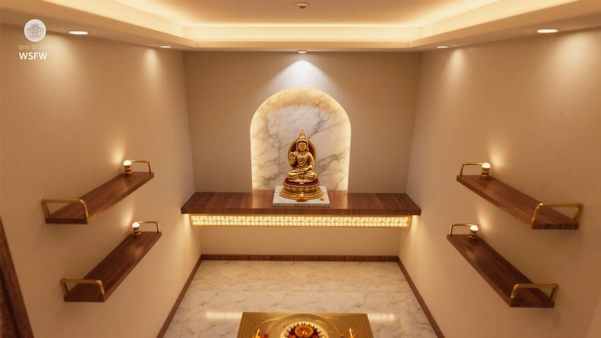 Layered lighting with a luminous altar backdrop