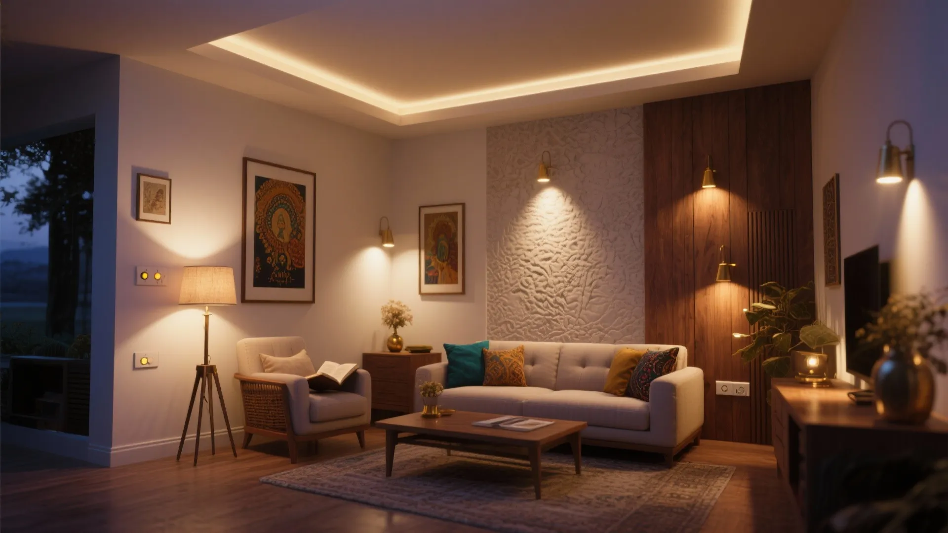 Layered lighting with dimmers (for mood and tasks)