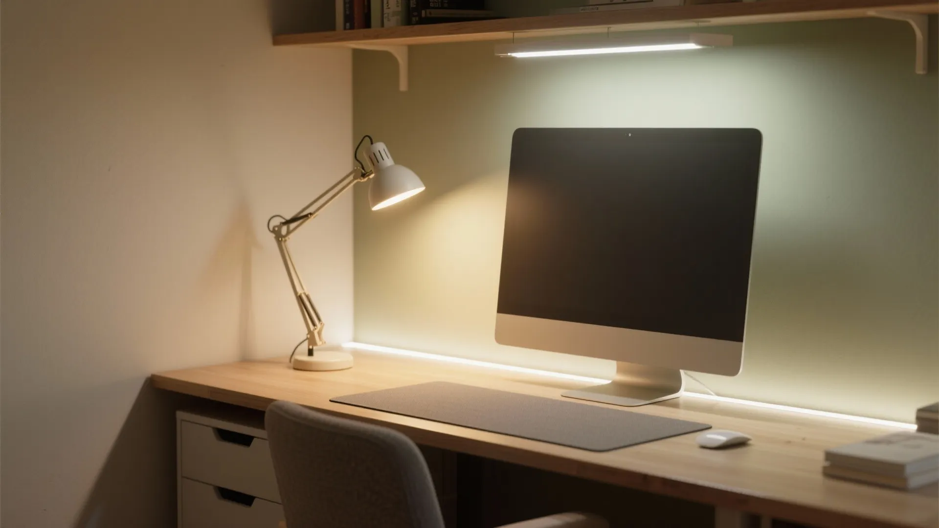 2) Lighting layers with warm, glare-free task focus