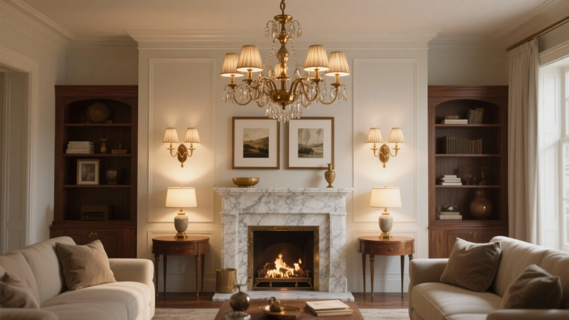 Layered Lighting with Chandeliers and Sconces