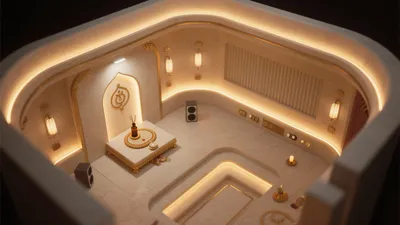 Luxury Arabic-Inspired Entertainment Room with Gold Accent