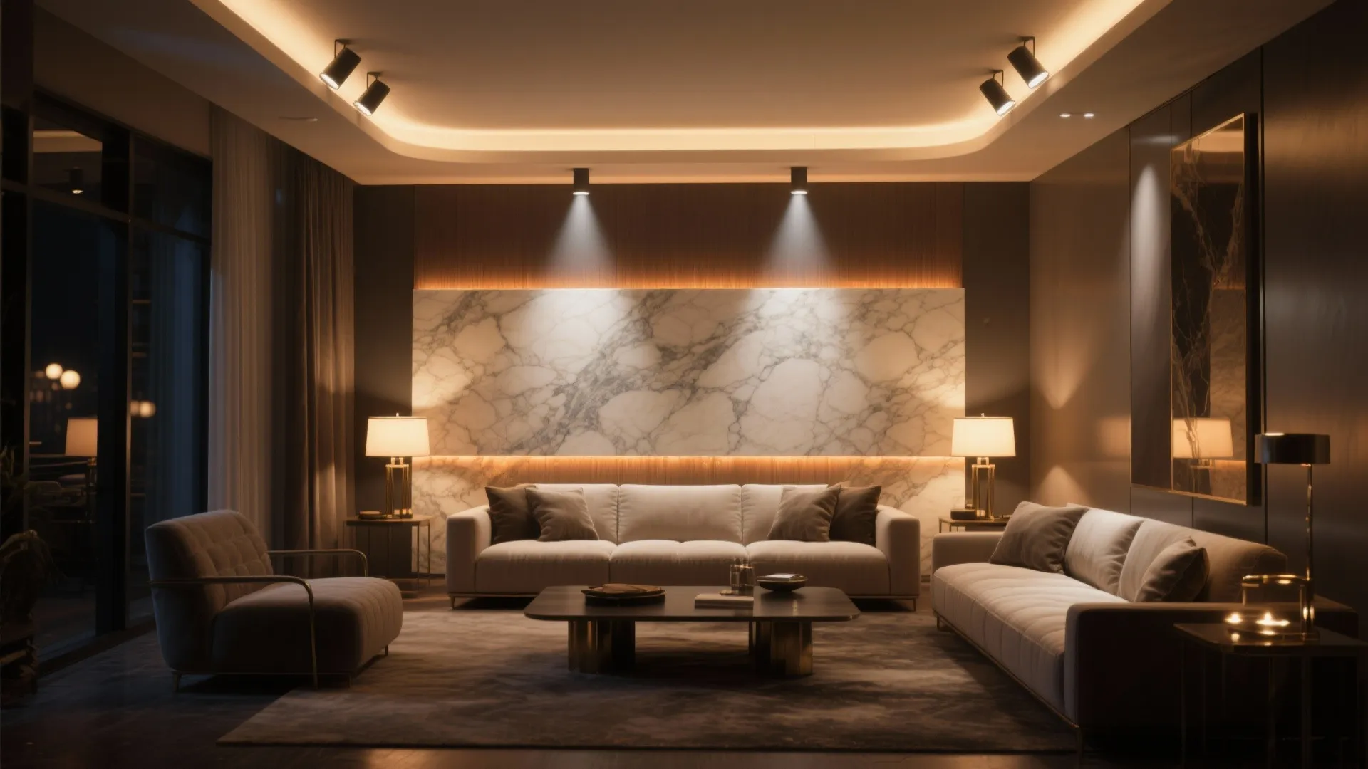 Layered lighting that flatters skin and stone