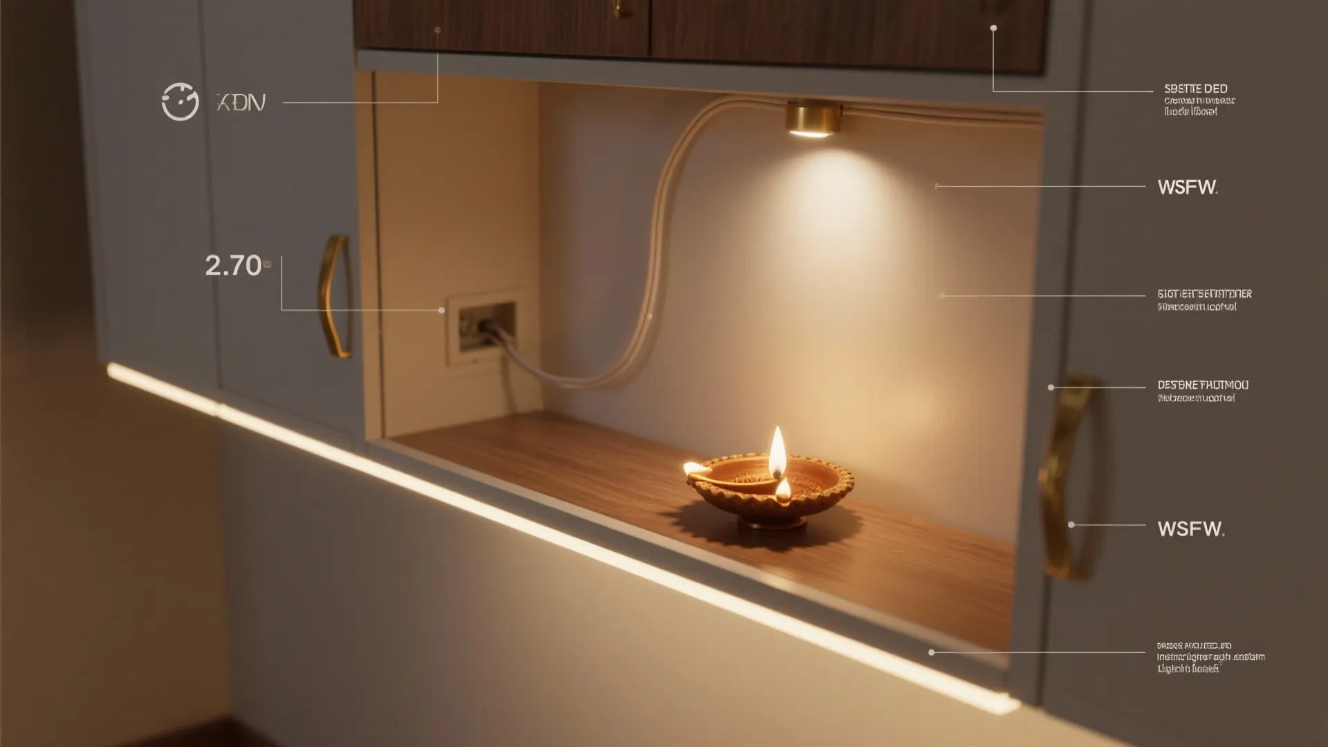 Lighting layers: diya first, then warm LEDs