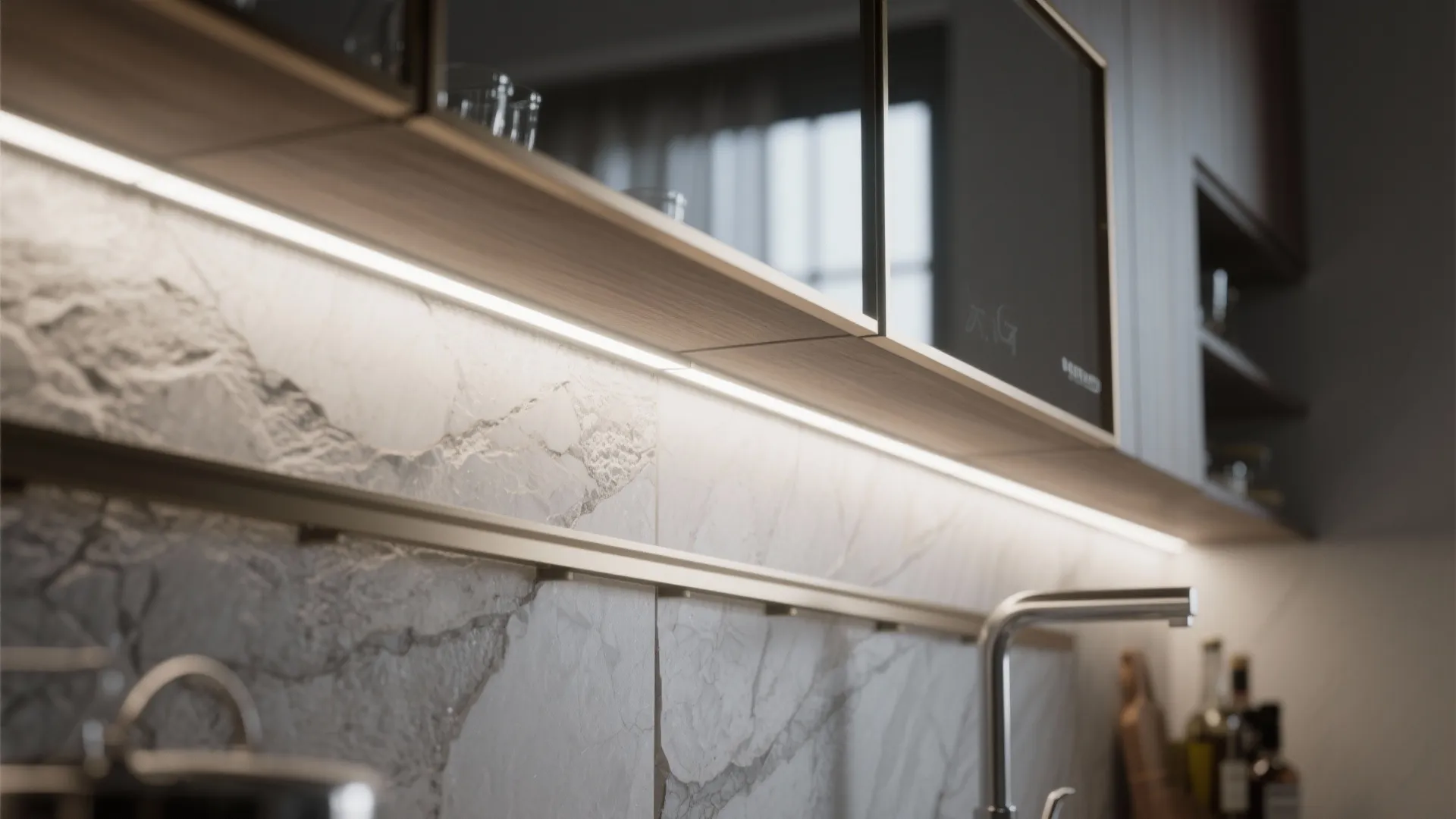 Layered lighting and mirrored accents for depth