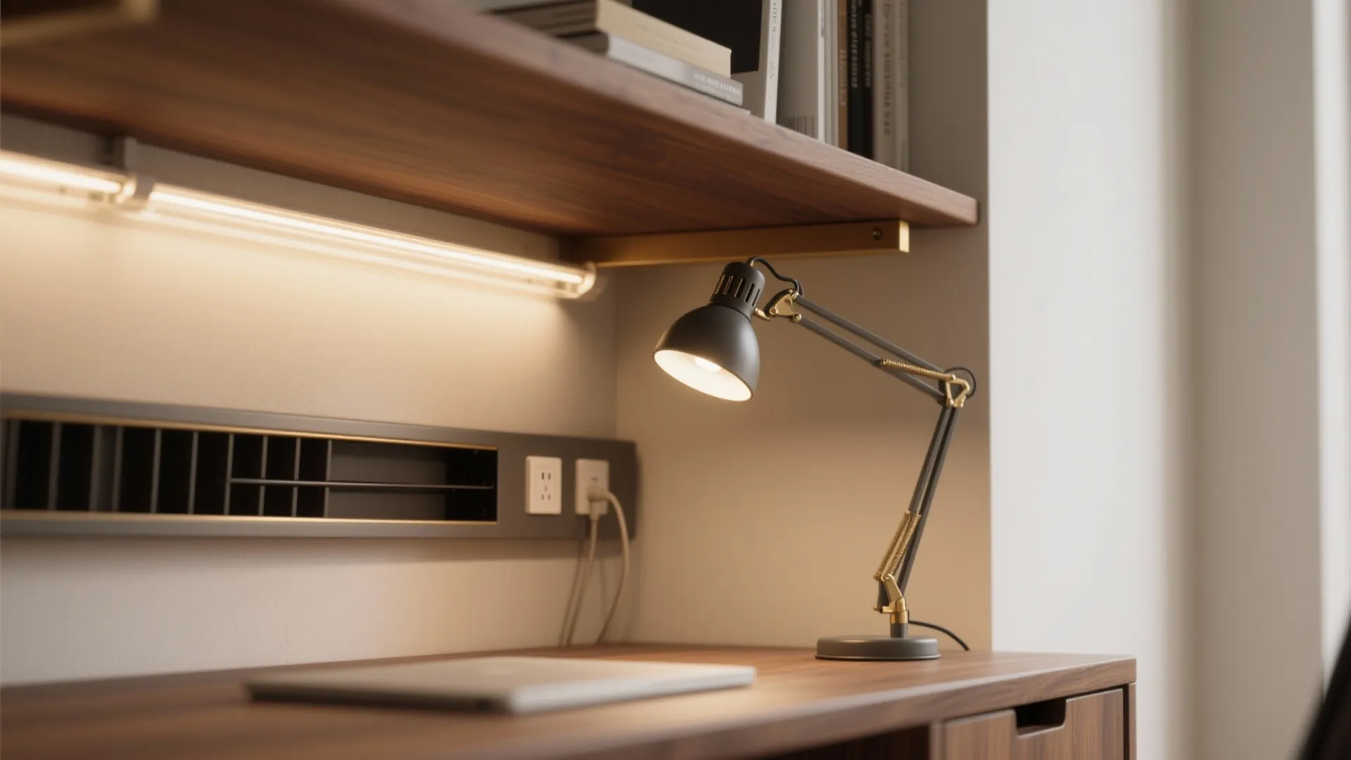 Layered Task Lighting and Cable Management