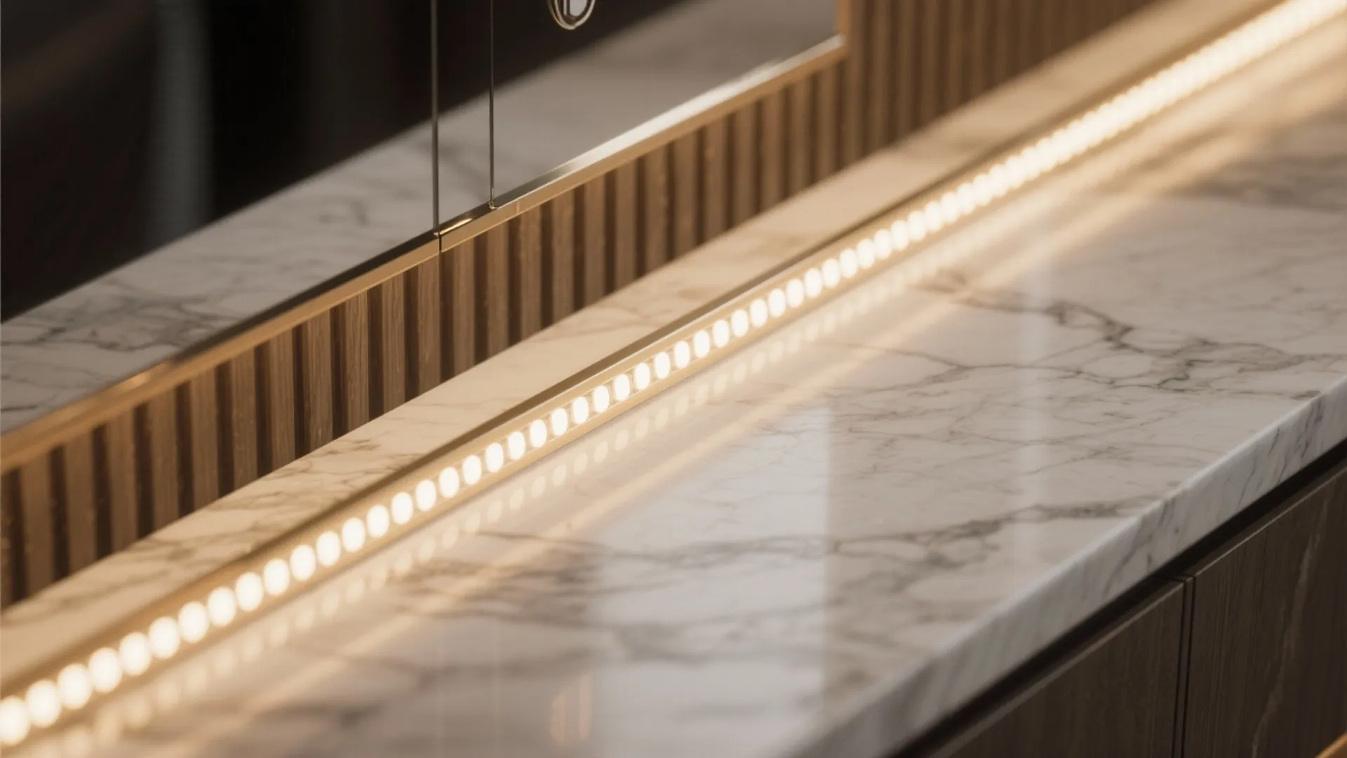 5) Soft lighting and mirrors to amplify marble