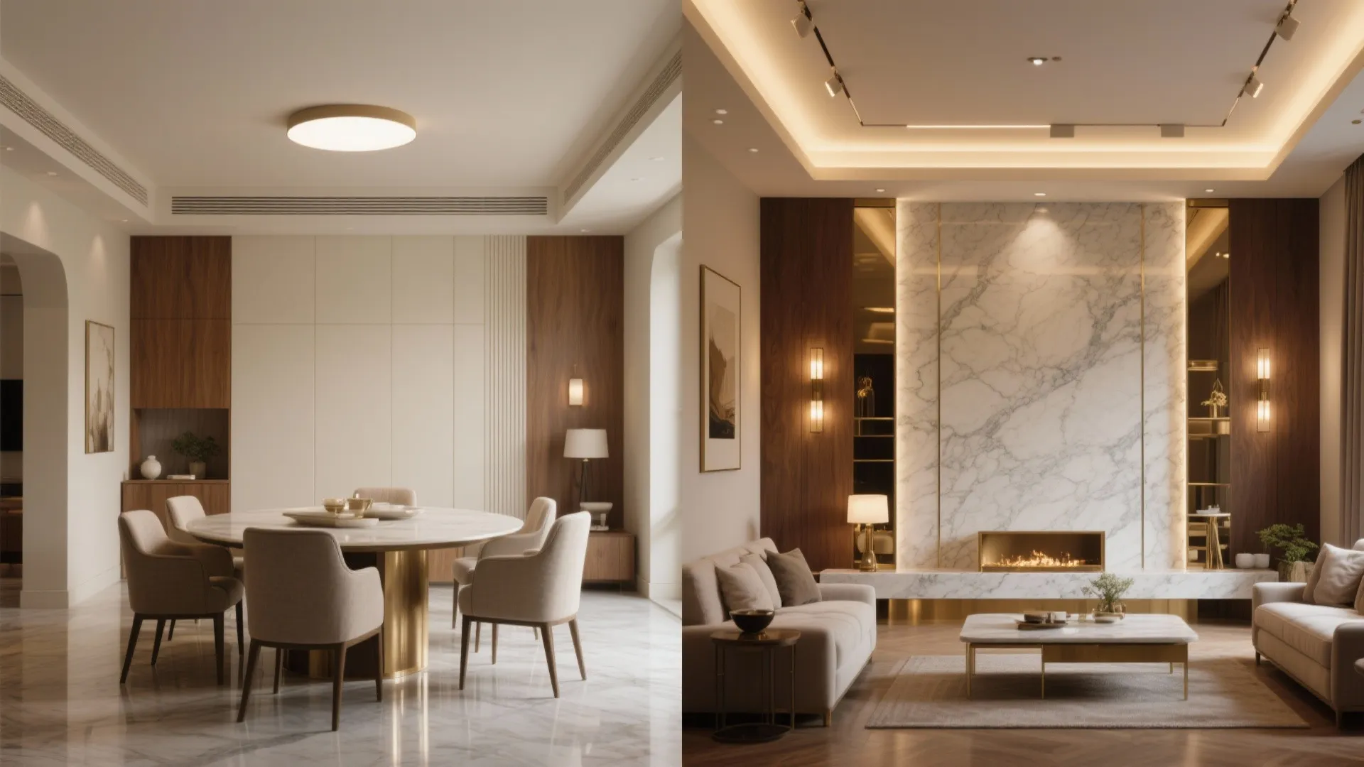 Layered lighting and elegant marble