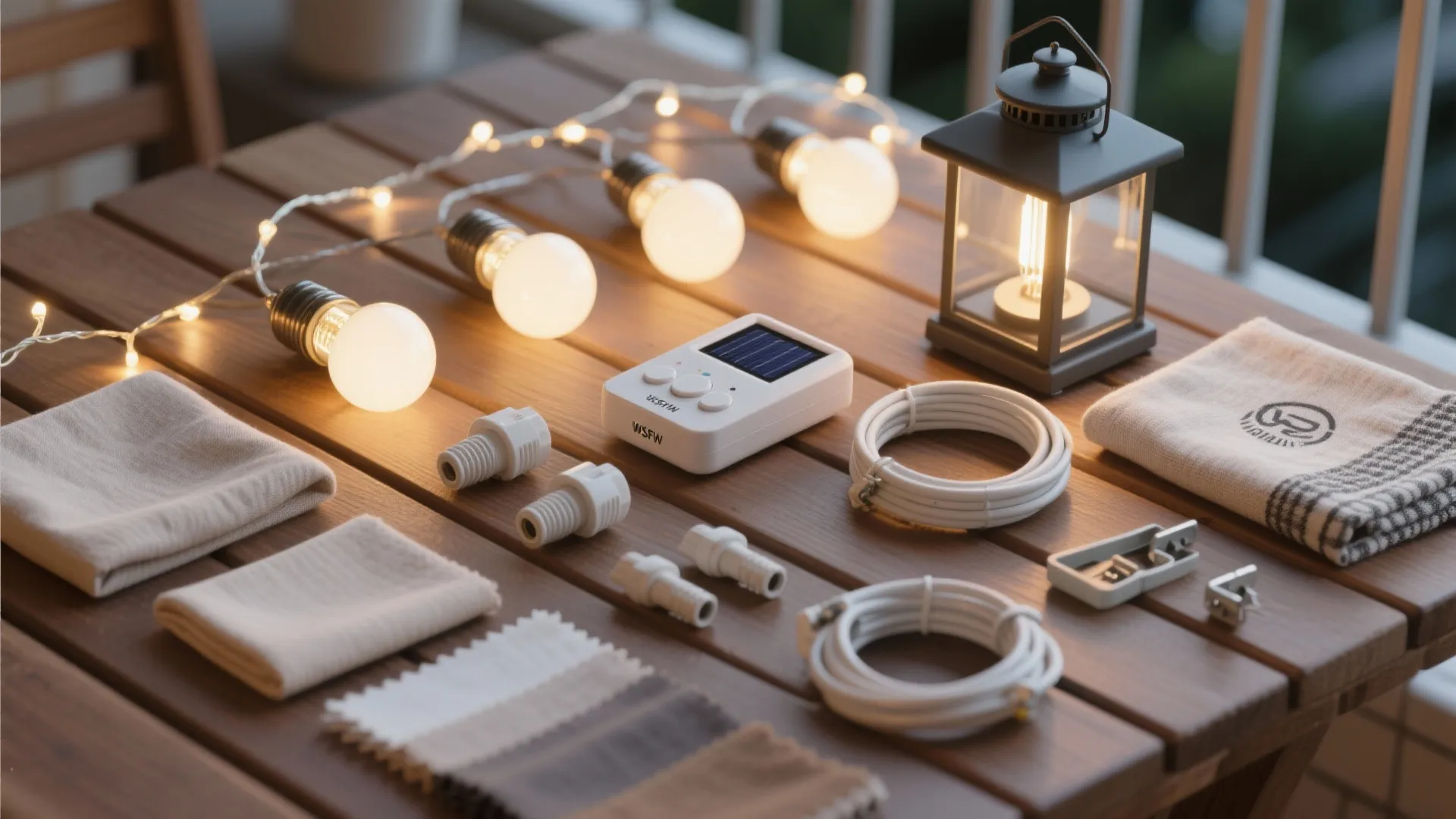 5) Mixed texture layering: bulbs + fairy lights + solar accents