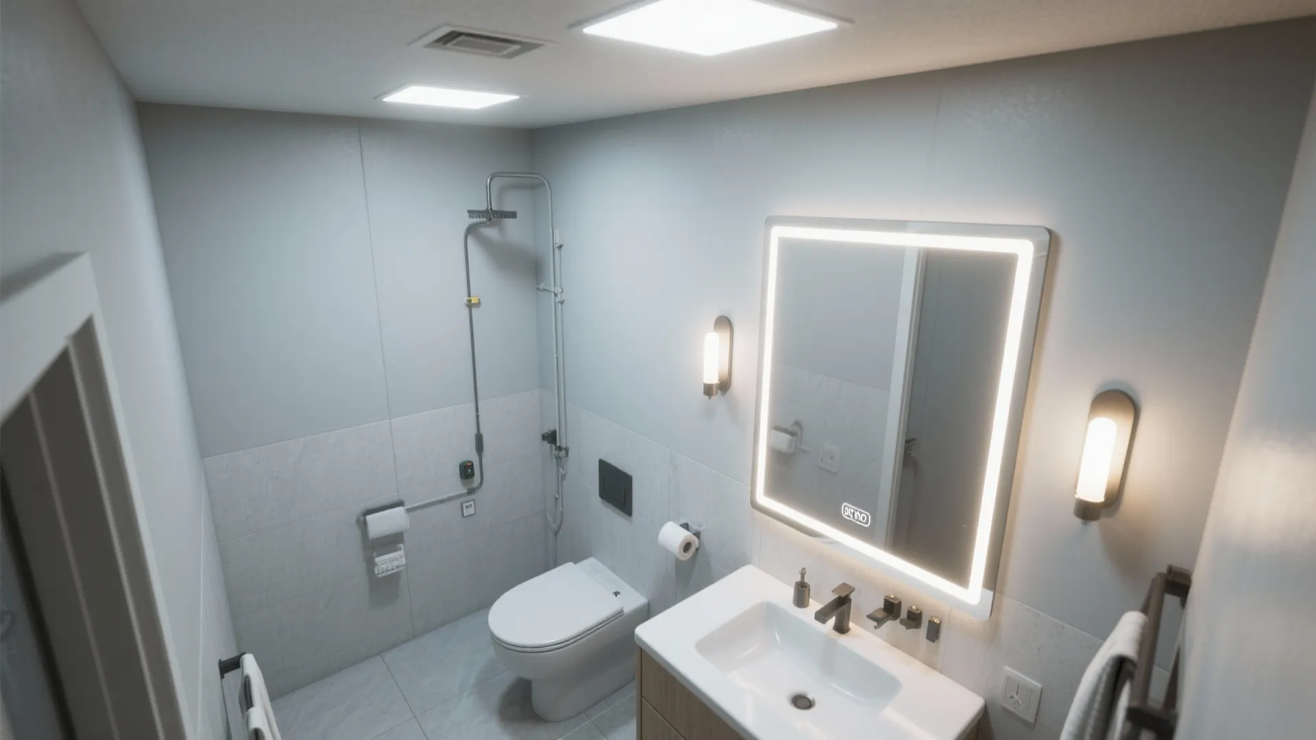 5. Layered lighting and mirror placement