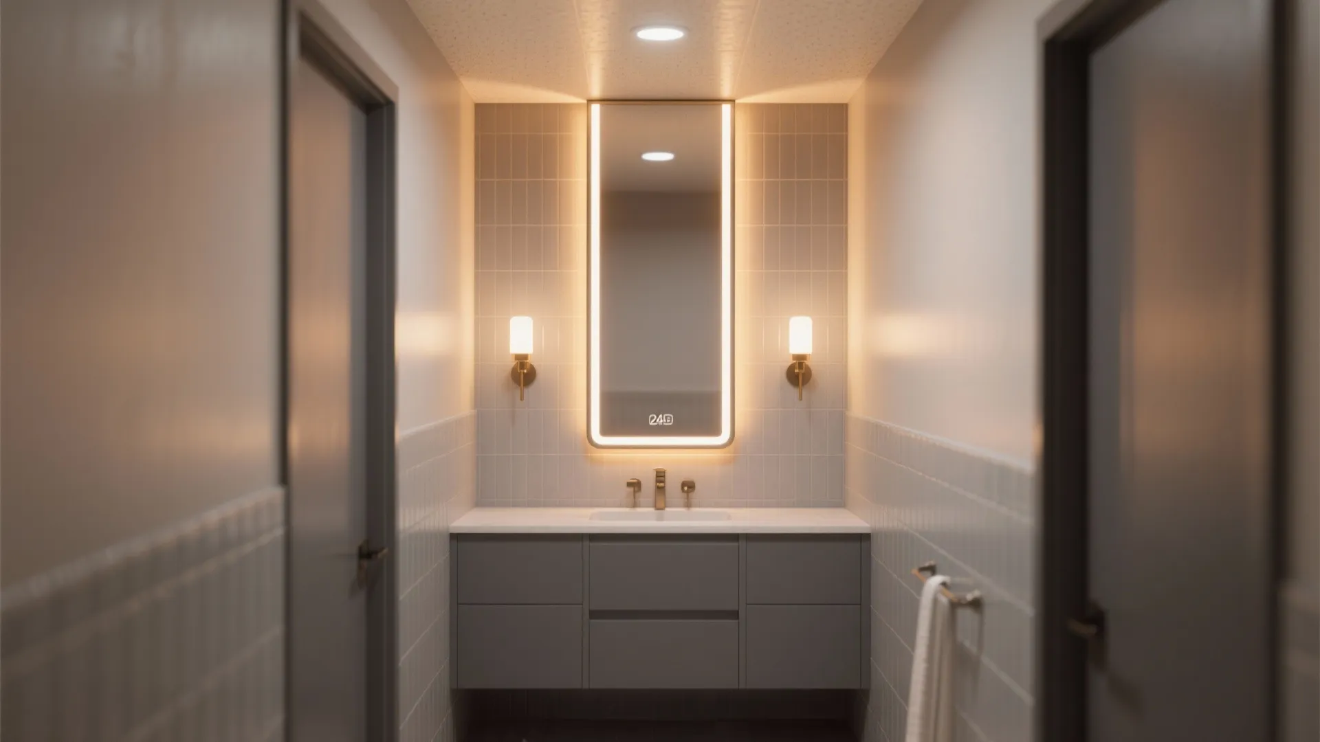 5. Use mirrors and lighting to amplify a small grey vanity