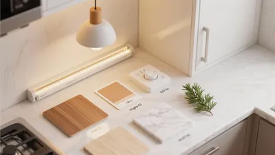 Modern Kitchen Countertop Design with Material Samples