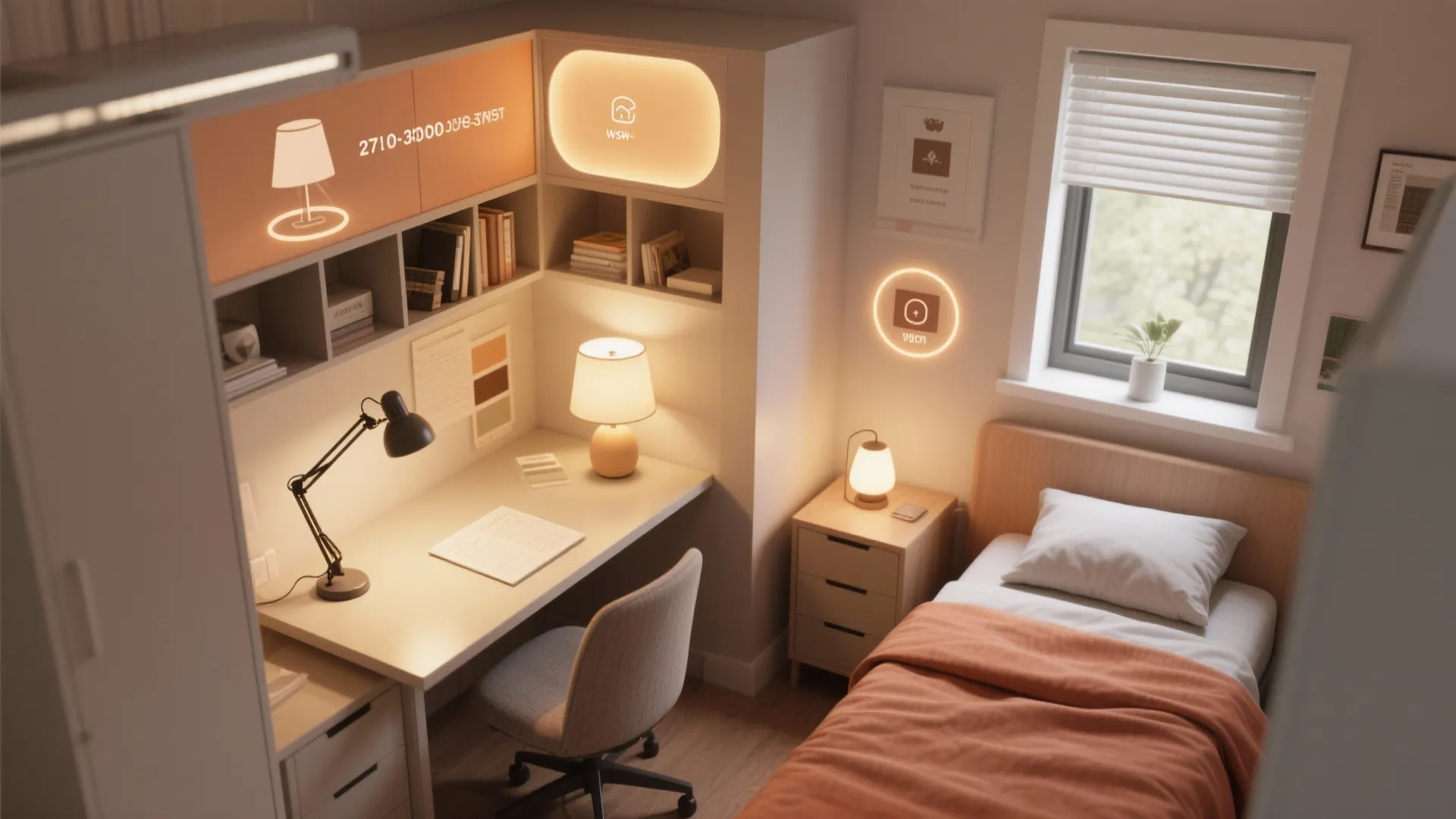 5) Warm Earth Tones with Layered Lighting for Night Study