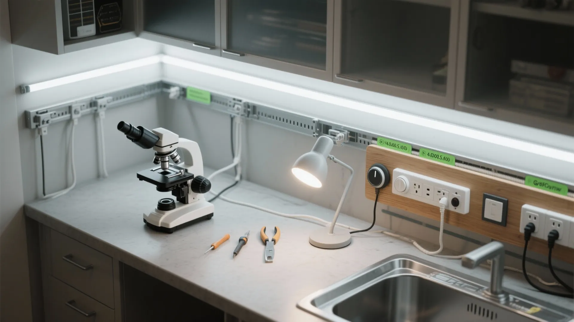 Layered light and smart power for experiments