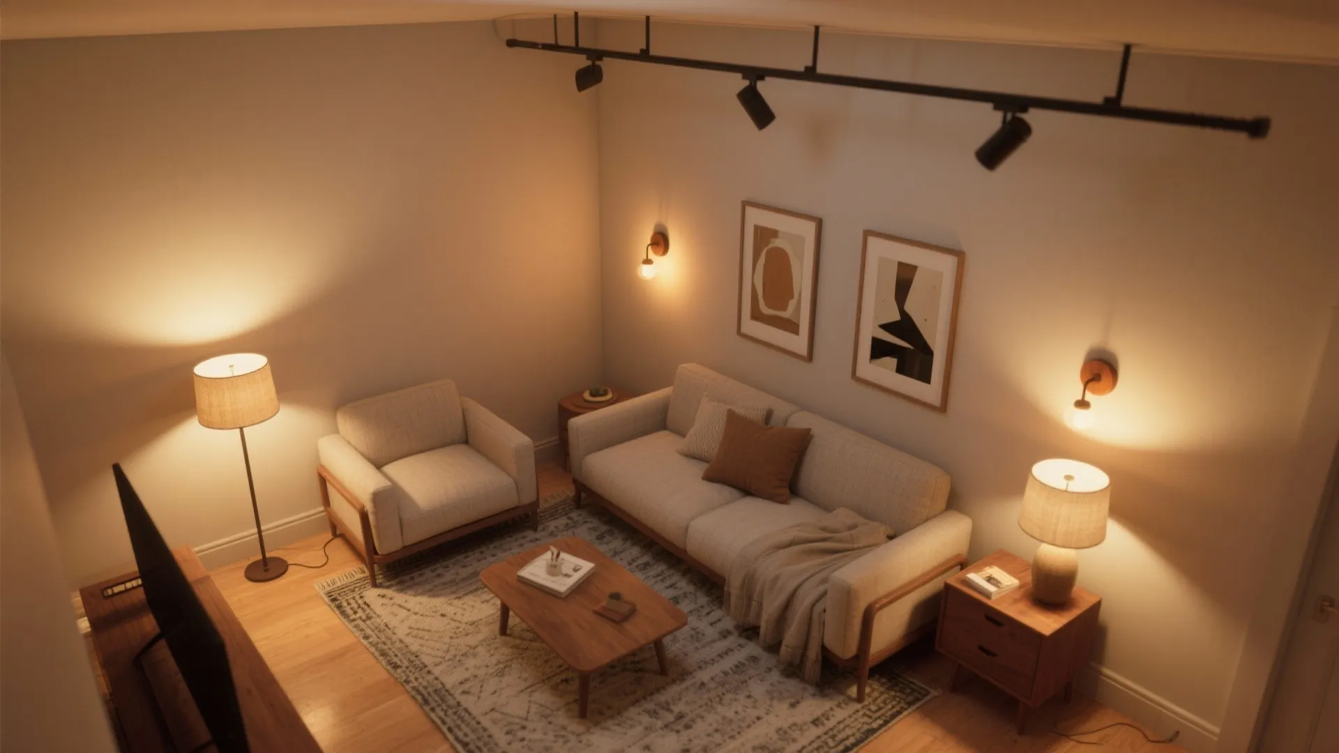 Layered lighting that sculpts the room