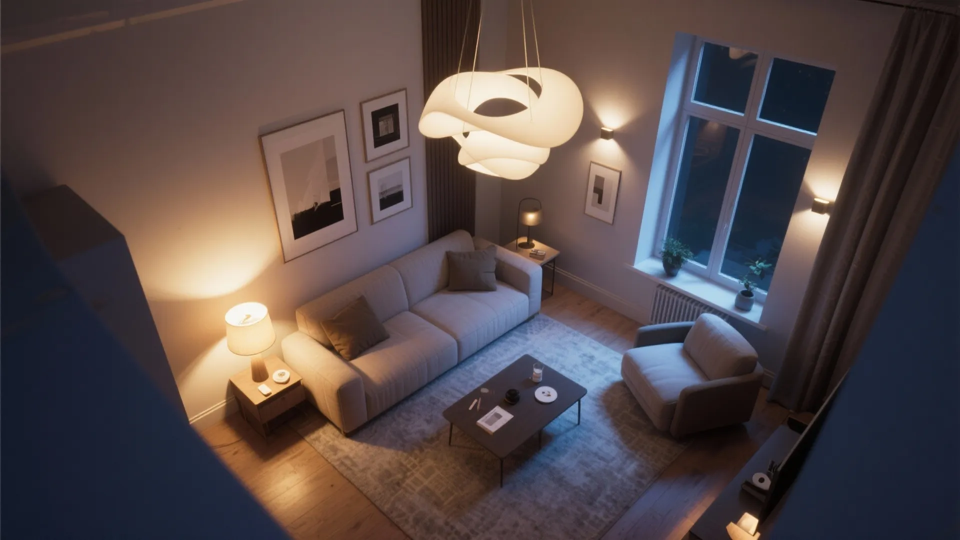 Sculptural Lighting Layers (Ambient, Task, Accent)