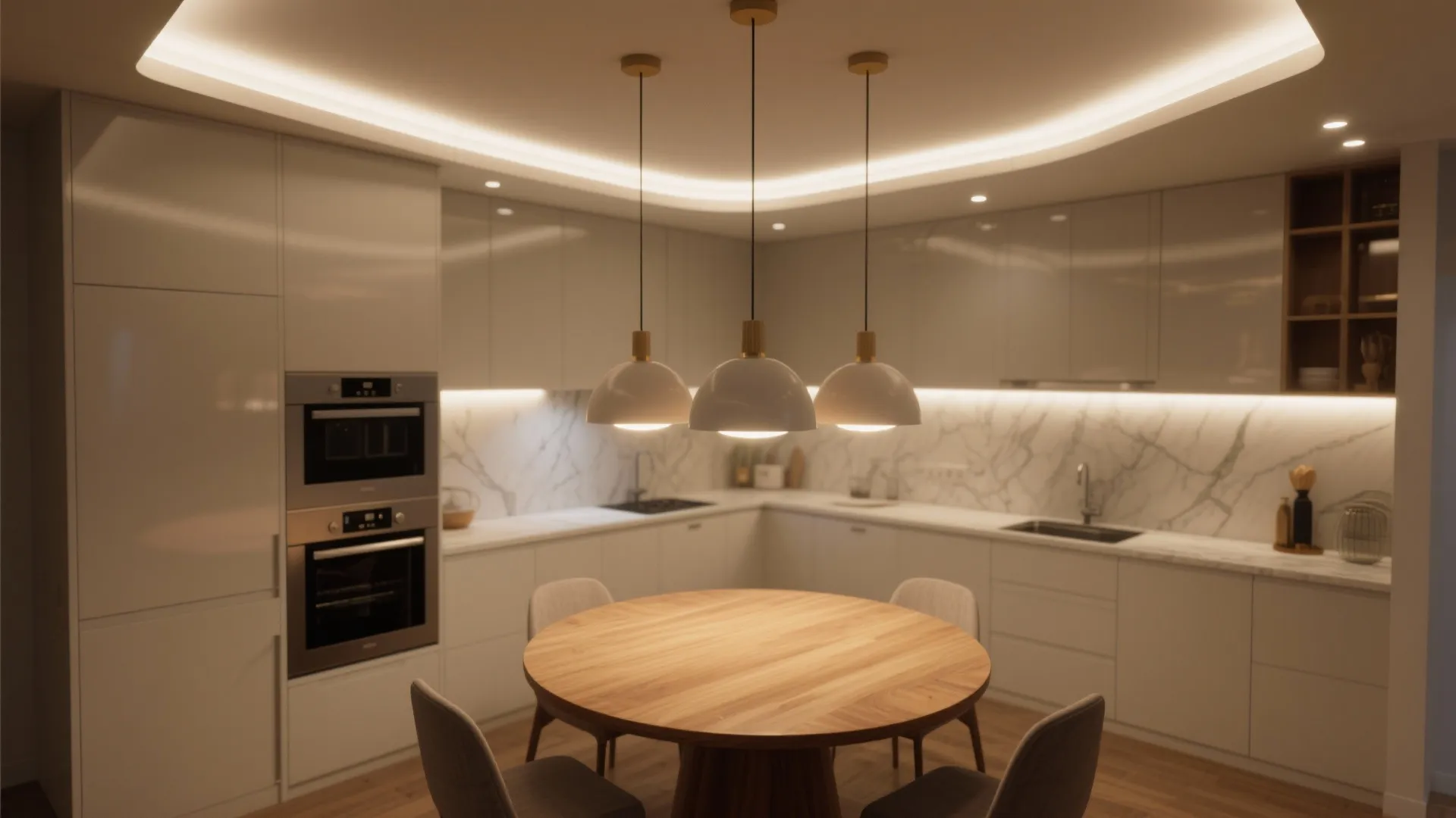 Layered lighting for cooking and dining