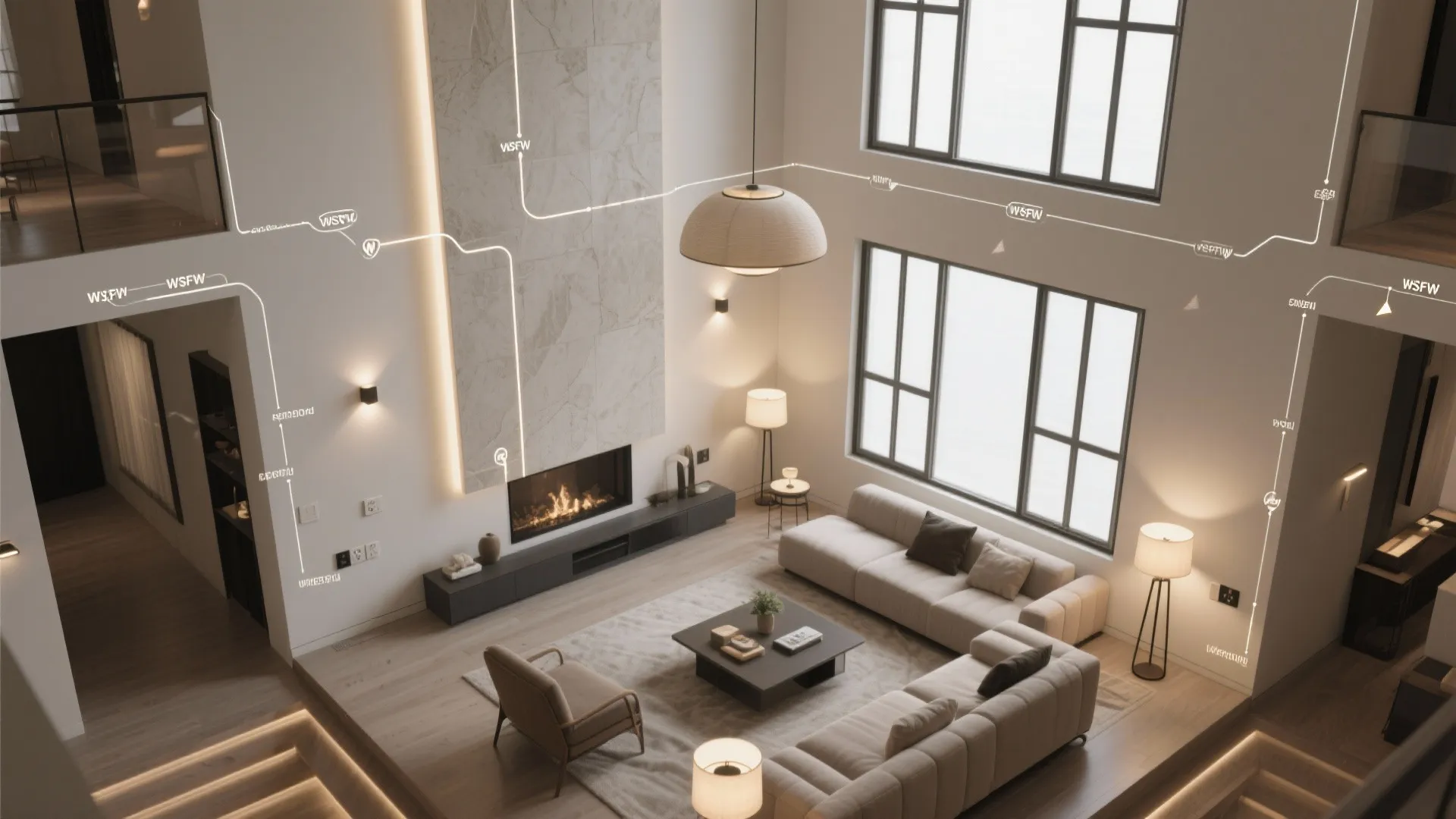 Grand layered lighting that celebrates height