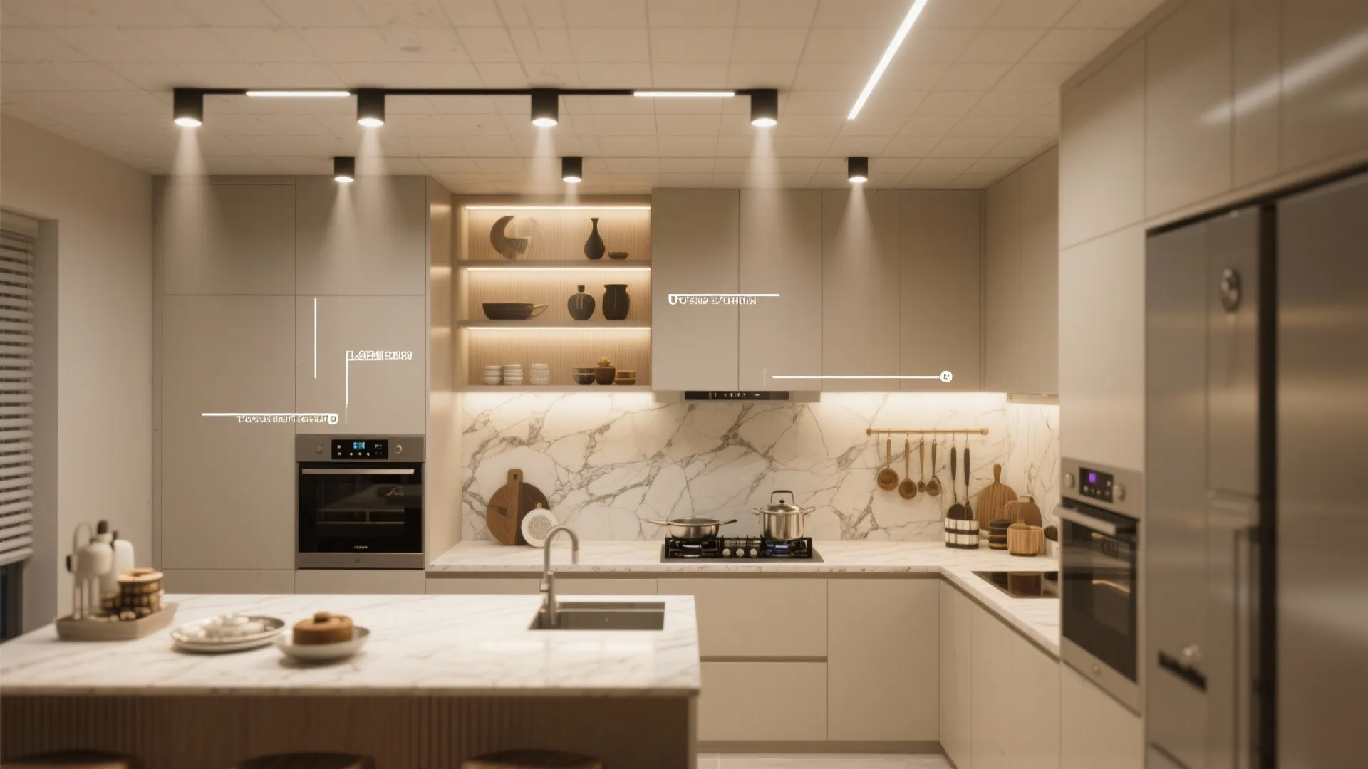 Understated lighting layers for chef-level mood