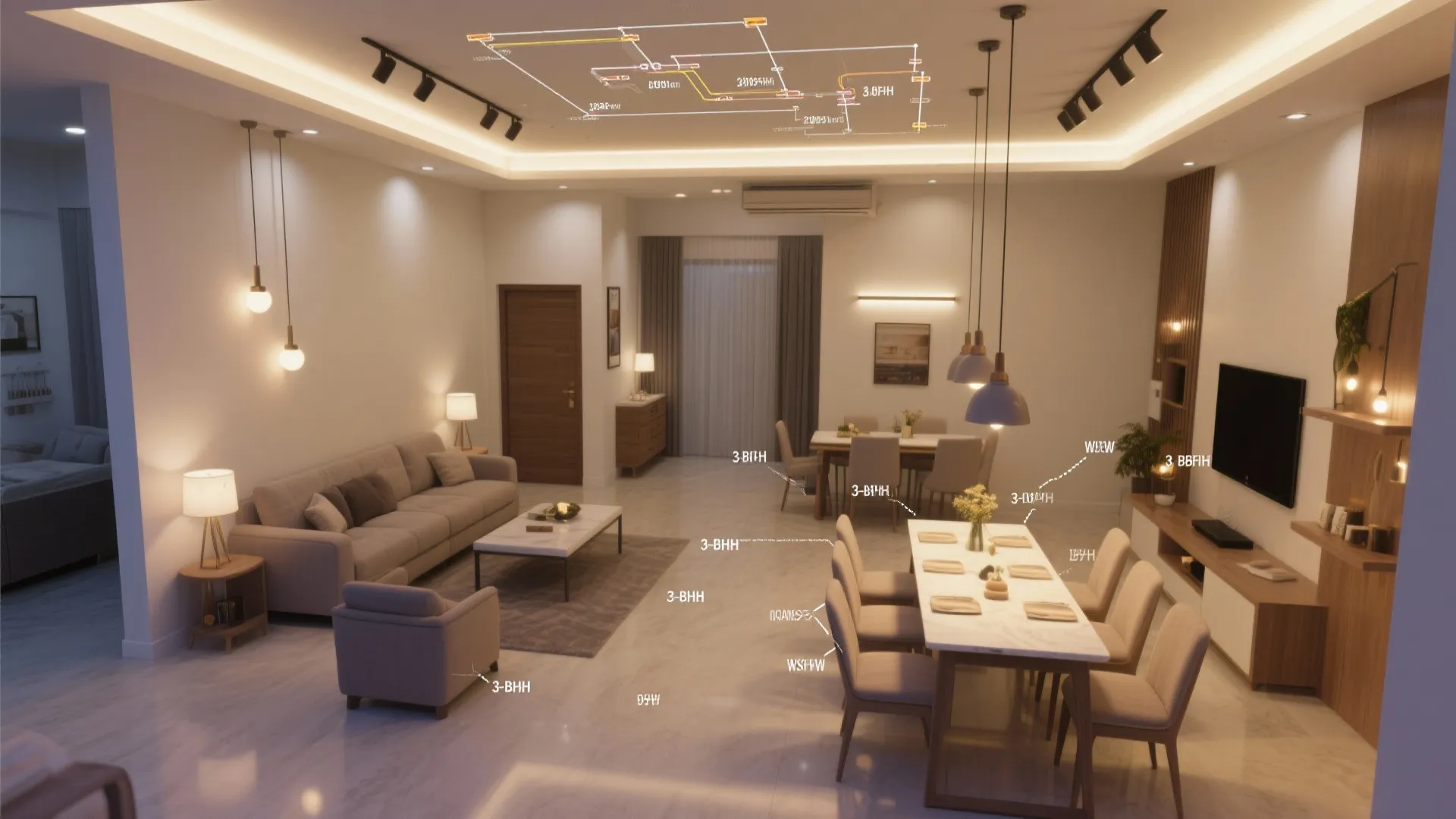 Light zoning: false ceiling and layered lighting