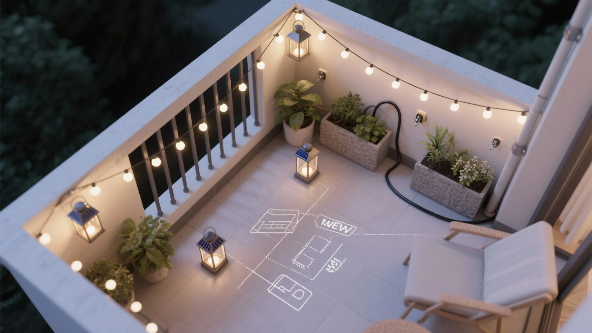 String Lights and Solar Lanterns for Warm Ambience